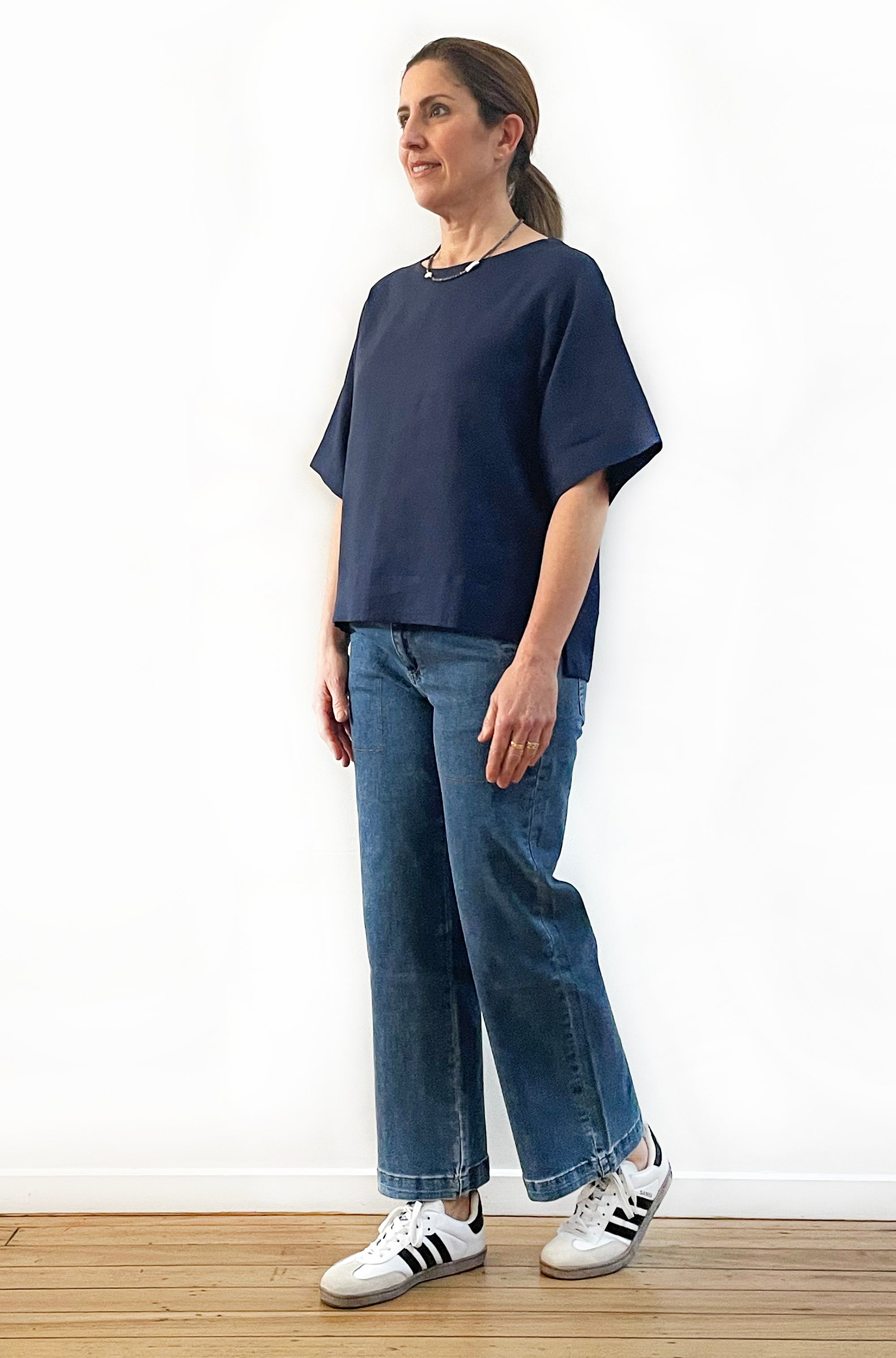 LINEN BOXY TOP NAVY