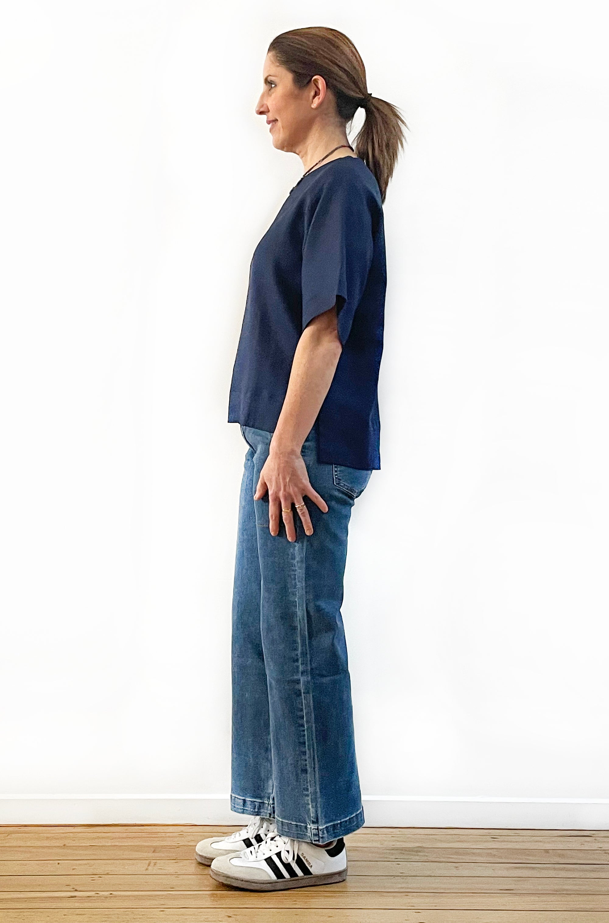 LINEN BOXY TOP NAVY