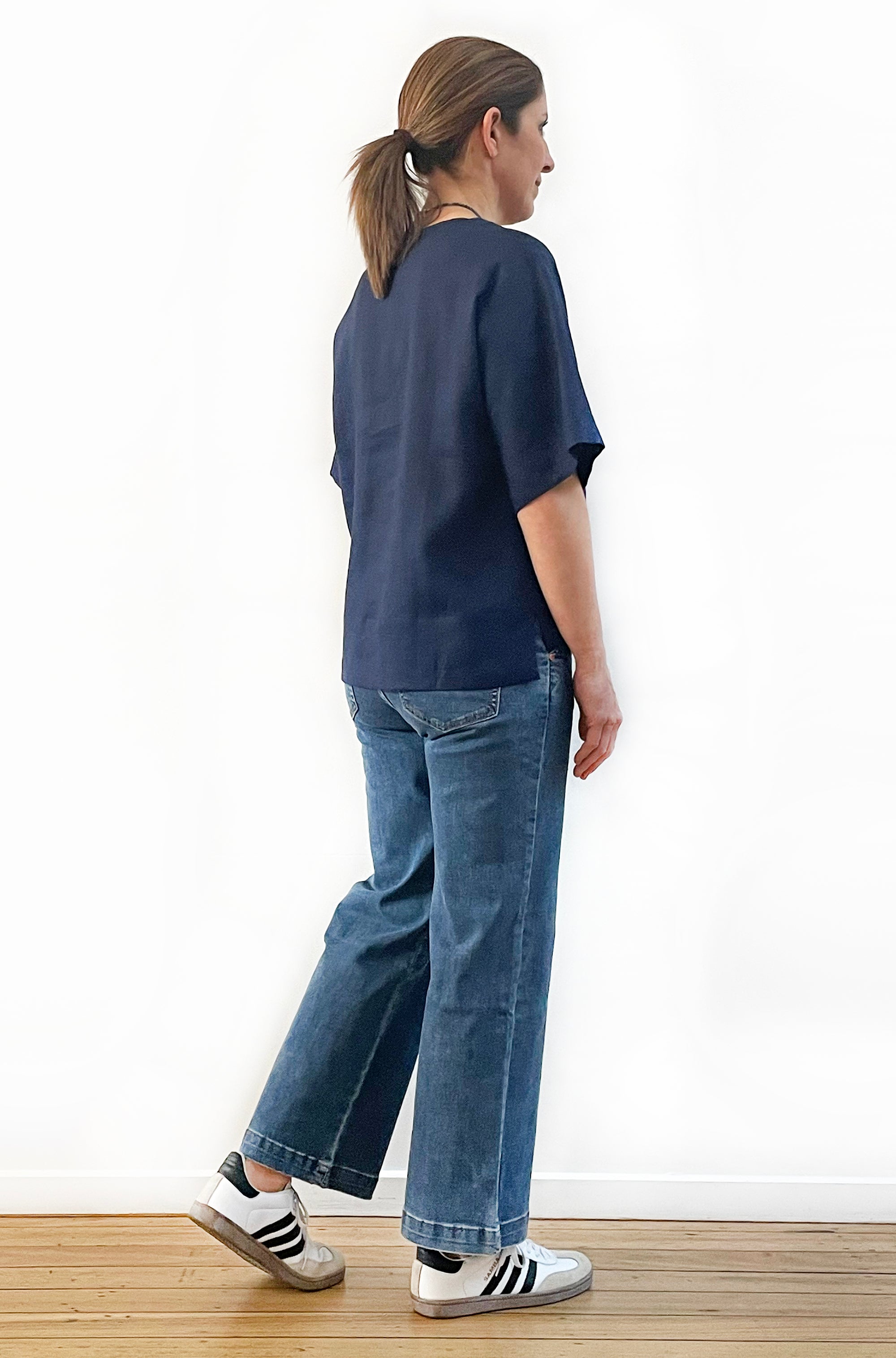 LINEN BOXY TOP NAVY