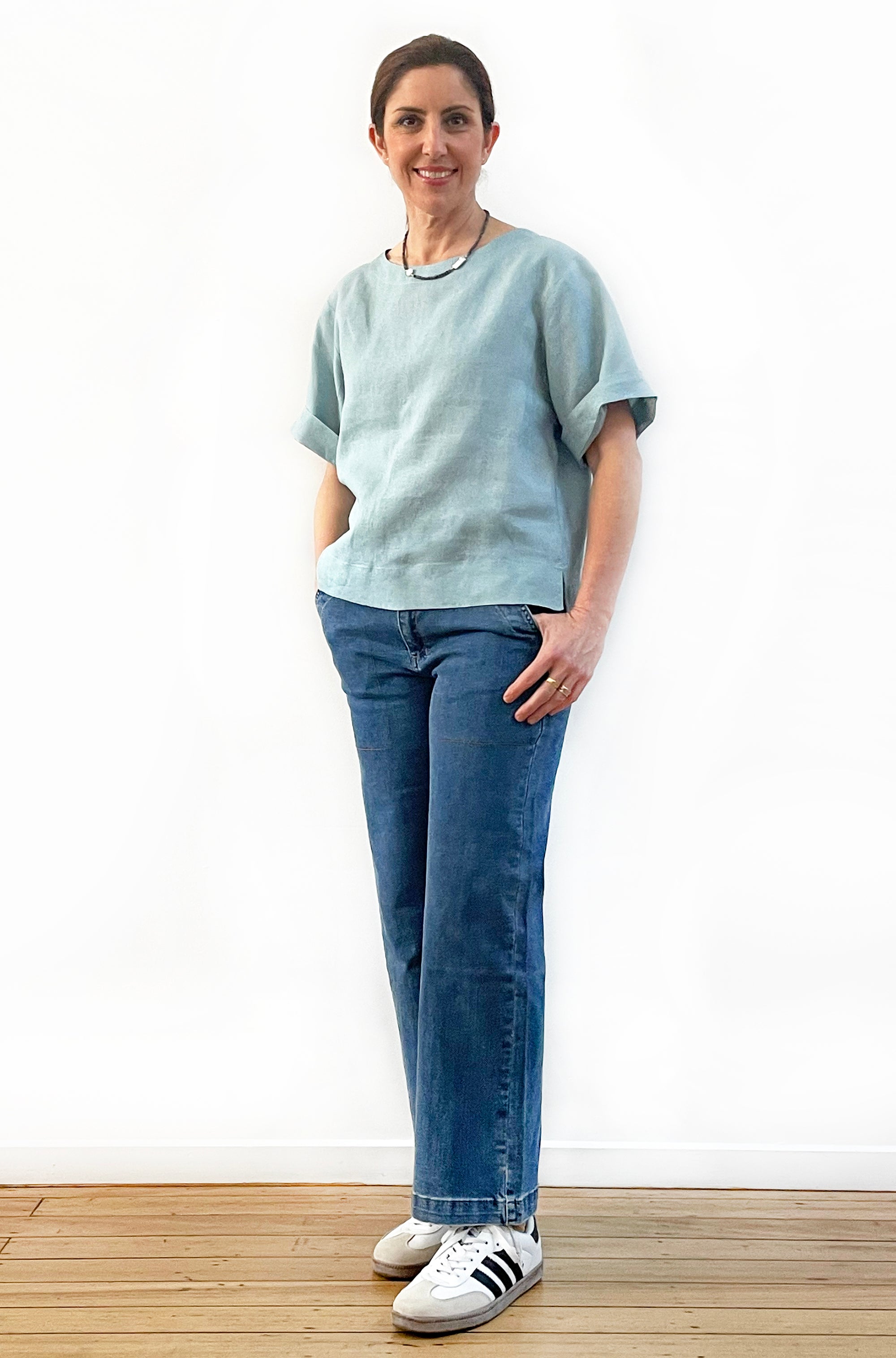 LINEN BOXY TOP SOFT SAGE