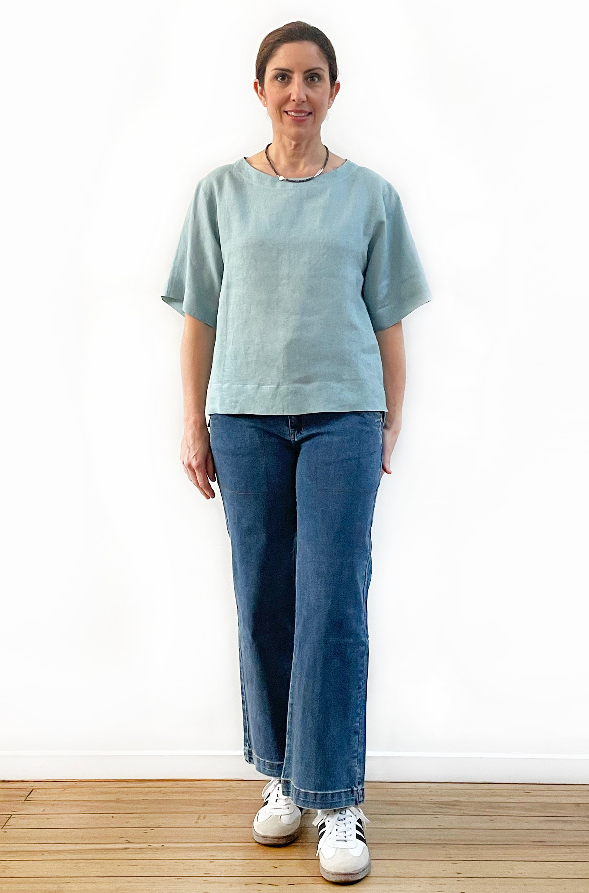 LINEN BOXY TOP SOFT SAGE