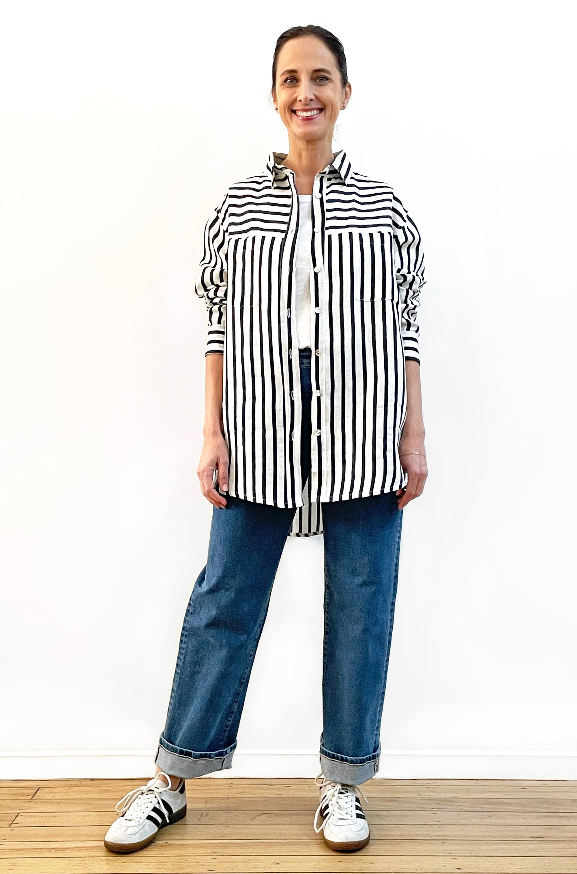 LINEN BOYFRIEND SHIRT FRENCH NAVY STRIPE