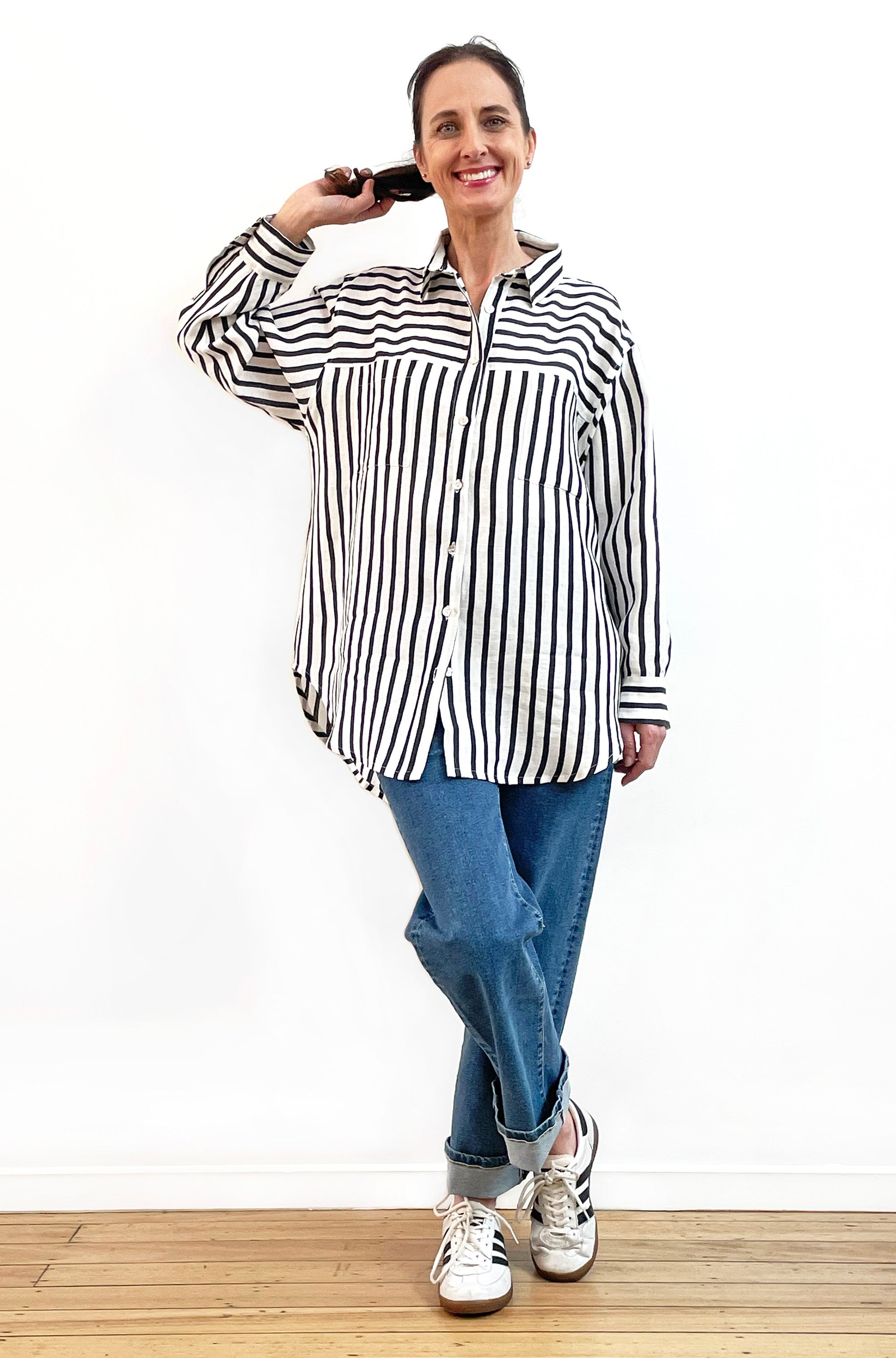 LINEN BOYFRIEND SHIRT FRENCH NAVY STRIPE