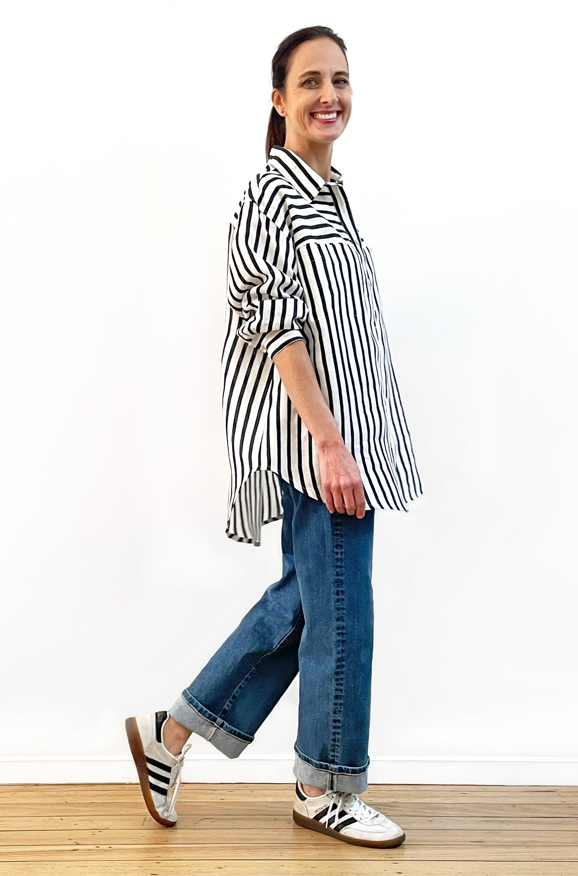 LINEN BOYFRIEND SHIRT FRENCH NAVY STRIPE