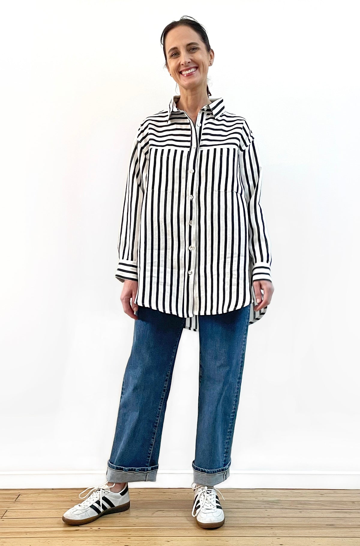 LINEN BOYFRIEND SHIRT FRENCH NAVY STRIPE