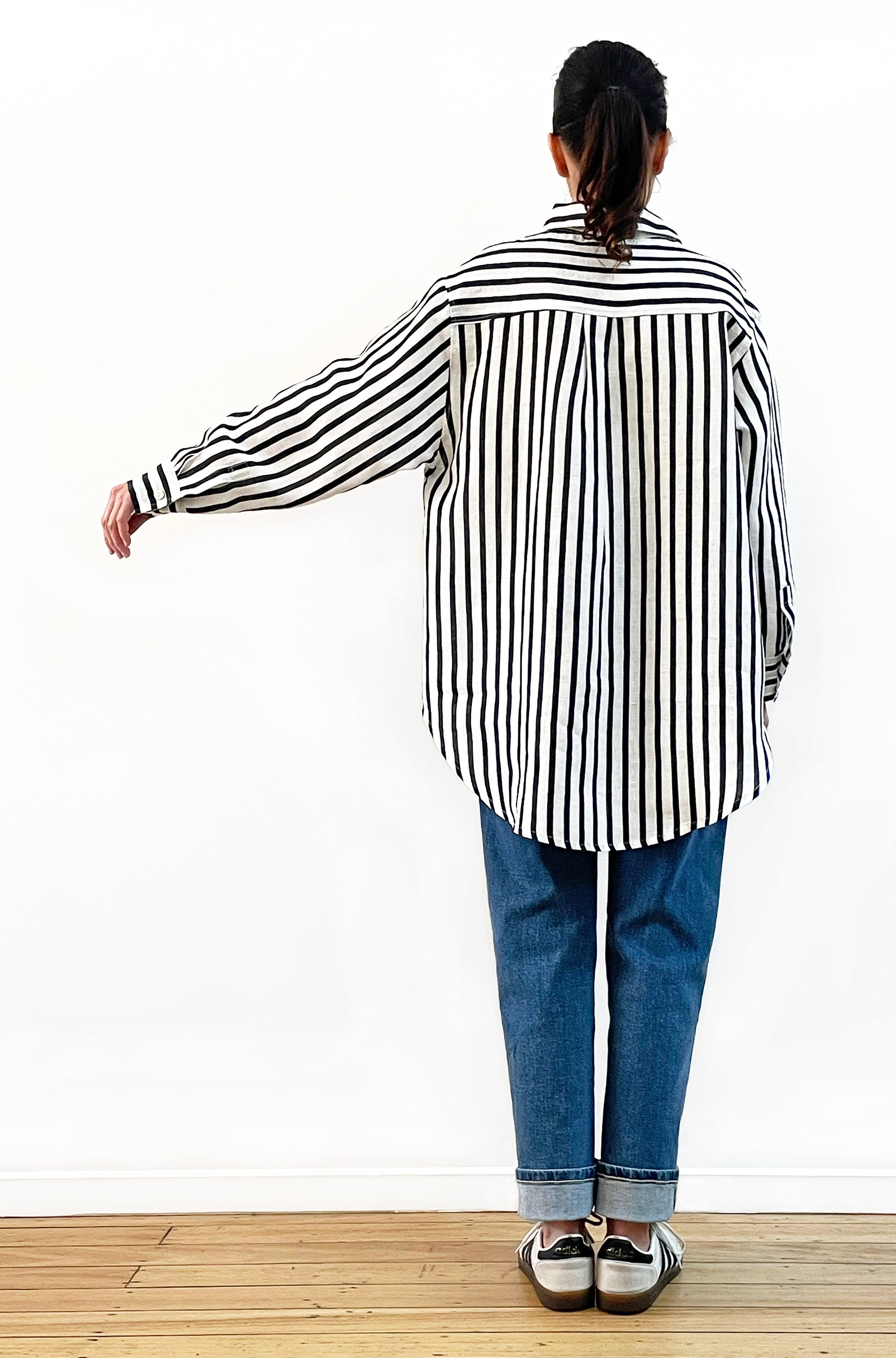 LINEN BOYFRIEND SHIRT FRENCH NAVY STRIPE
