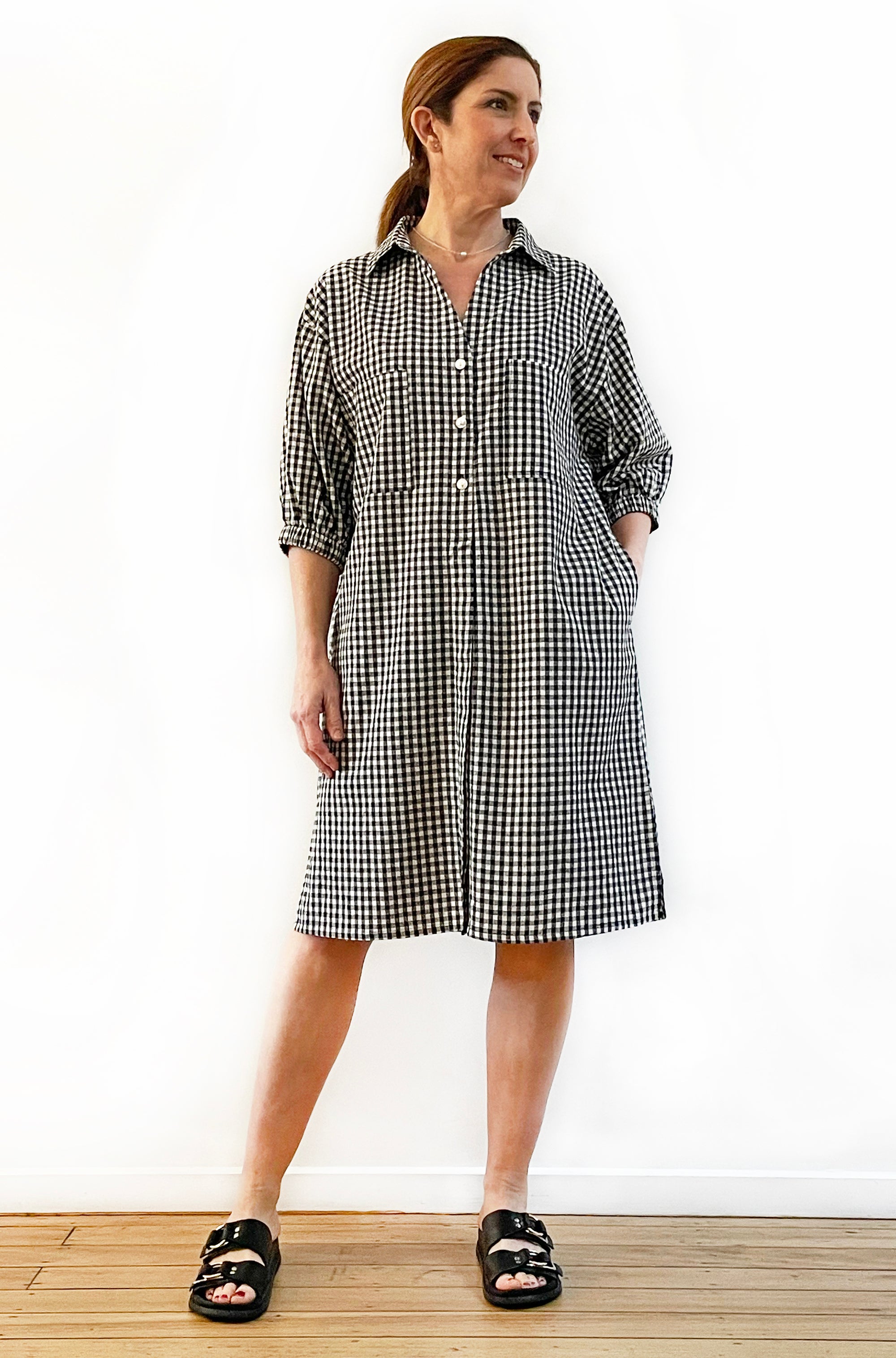 LINEN BUTTON THRU SHIRT DRESS GINGHAM