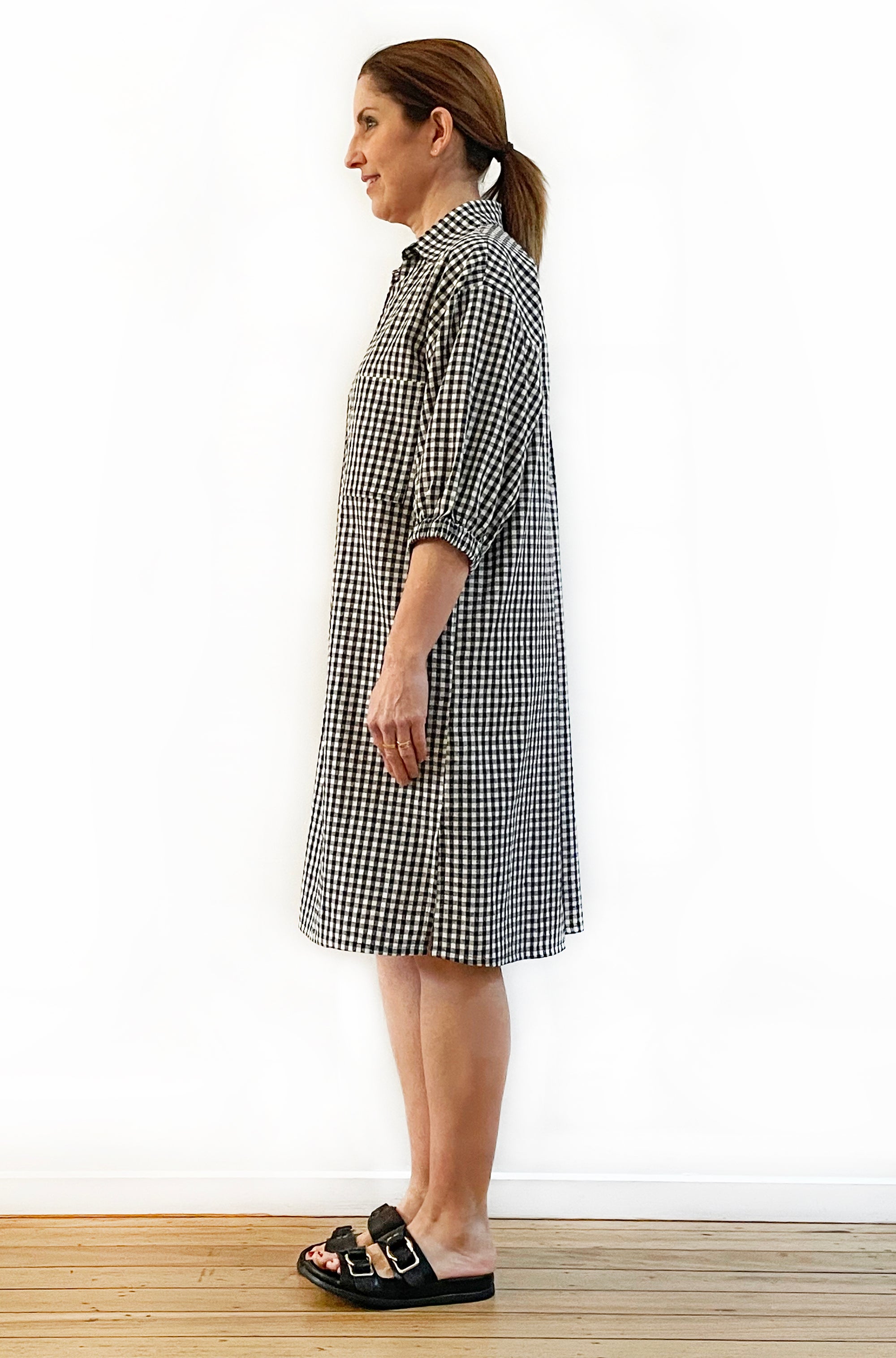 LINEN BUTTON THRU SHIRT DRESS GINGHAM