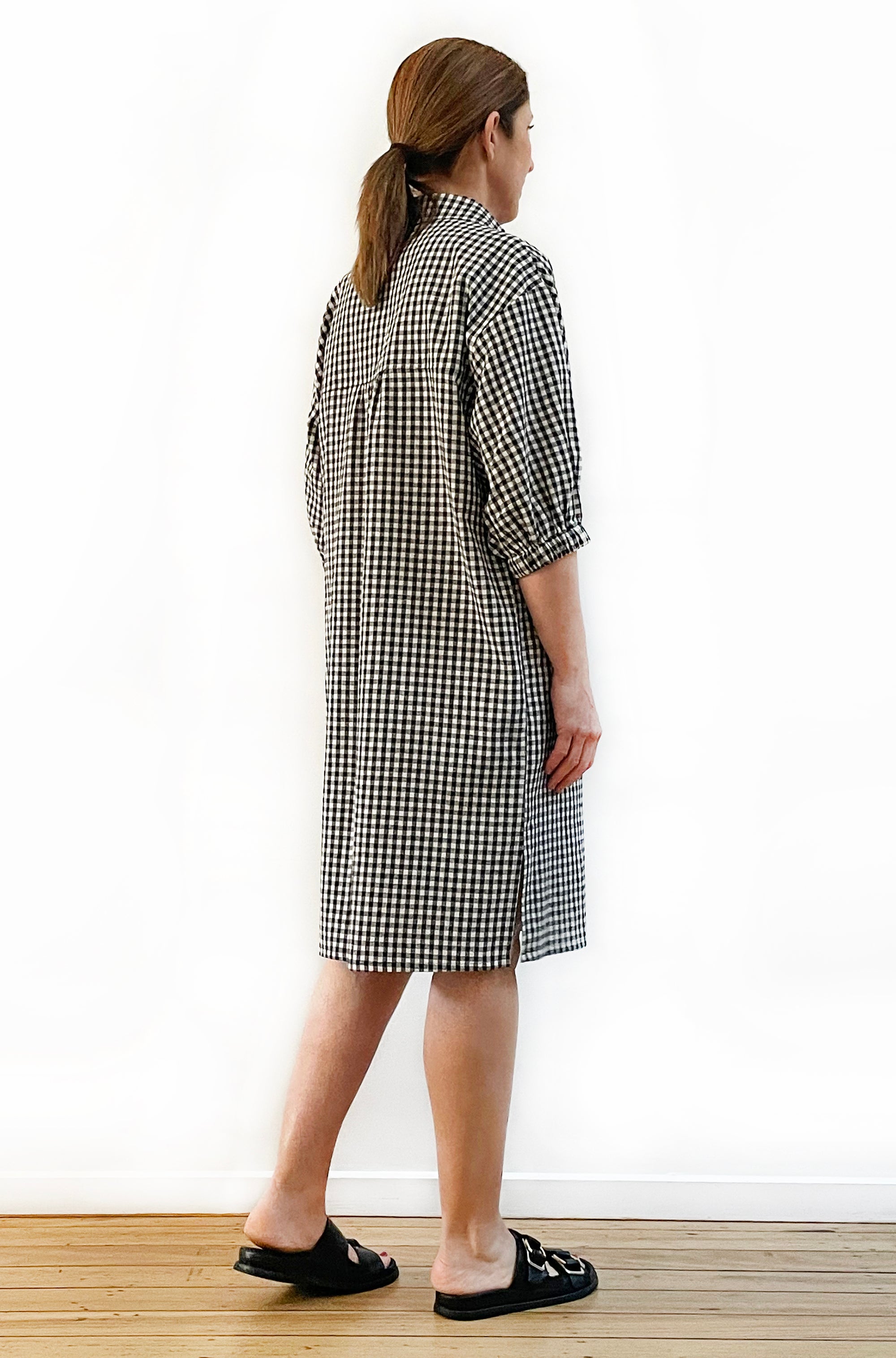 LINEN BUTTON THRU SHIRT DRESS GINGHAM