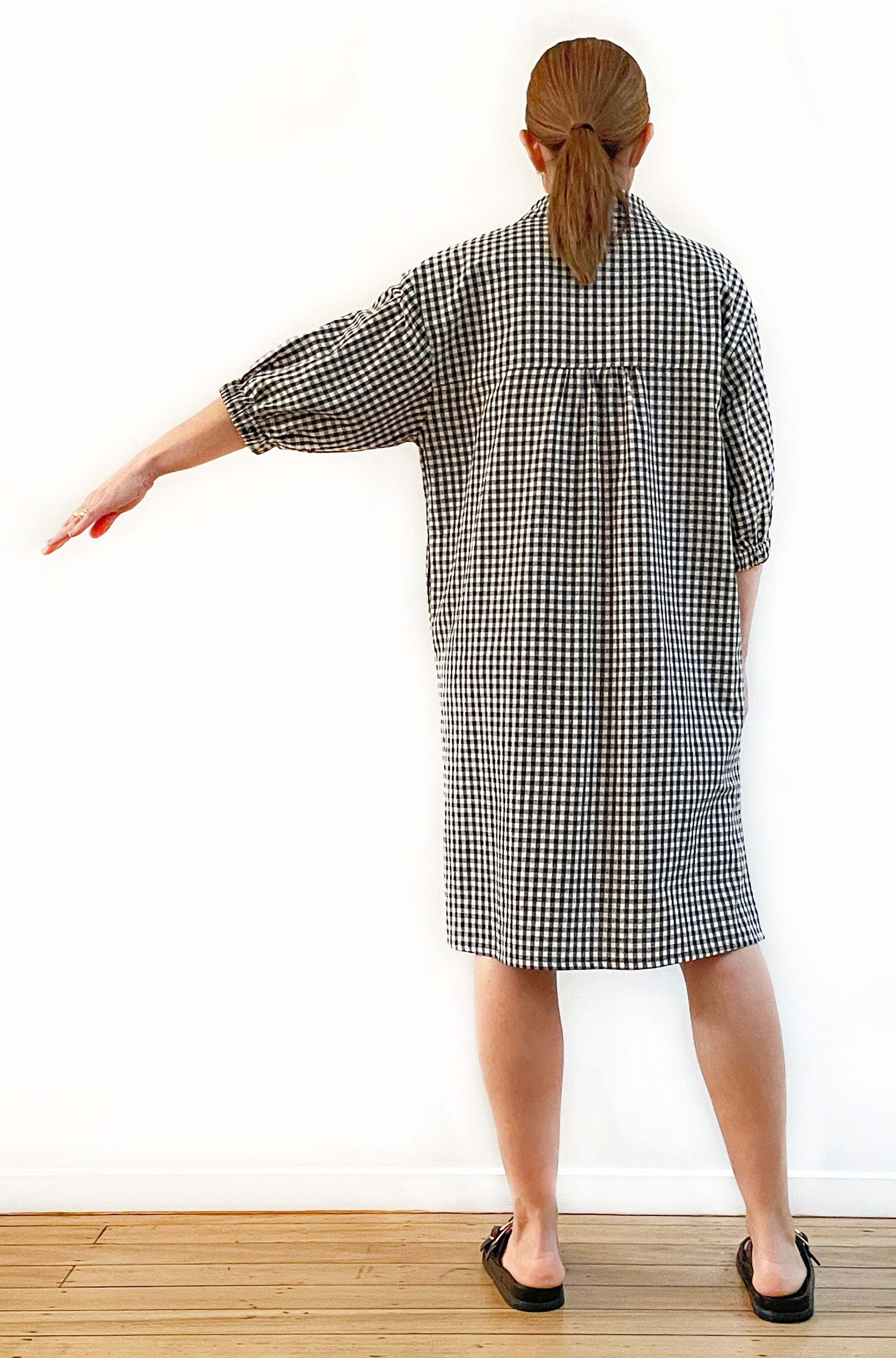 LINEN BUTTON THRU SHIRT DRESS GINGHAM