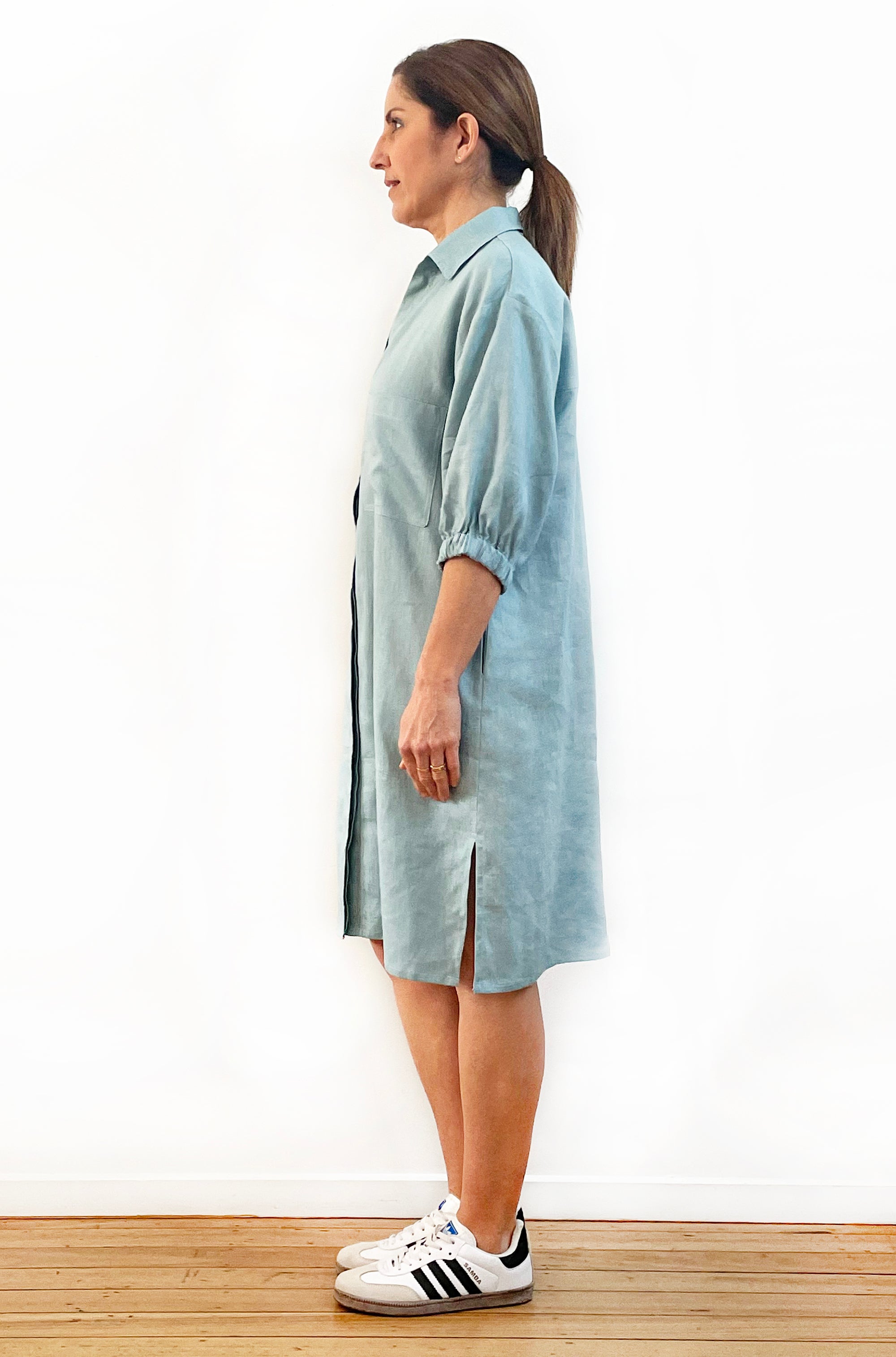 LINEN BUTTON THRU SHIRT DRESS SOFT SAGE