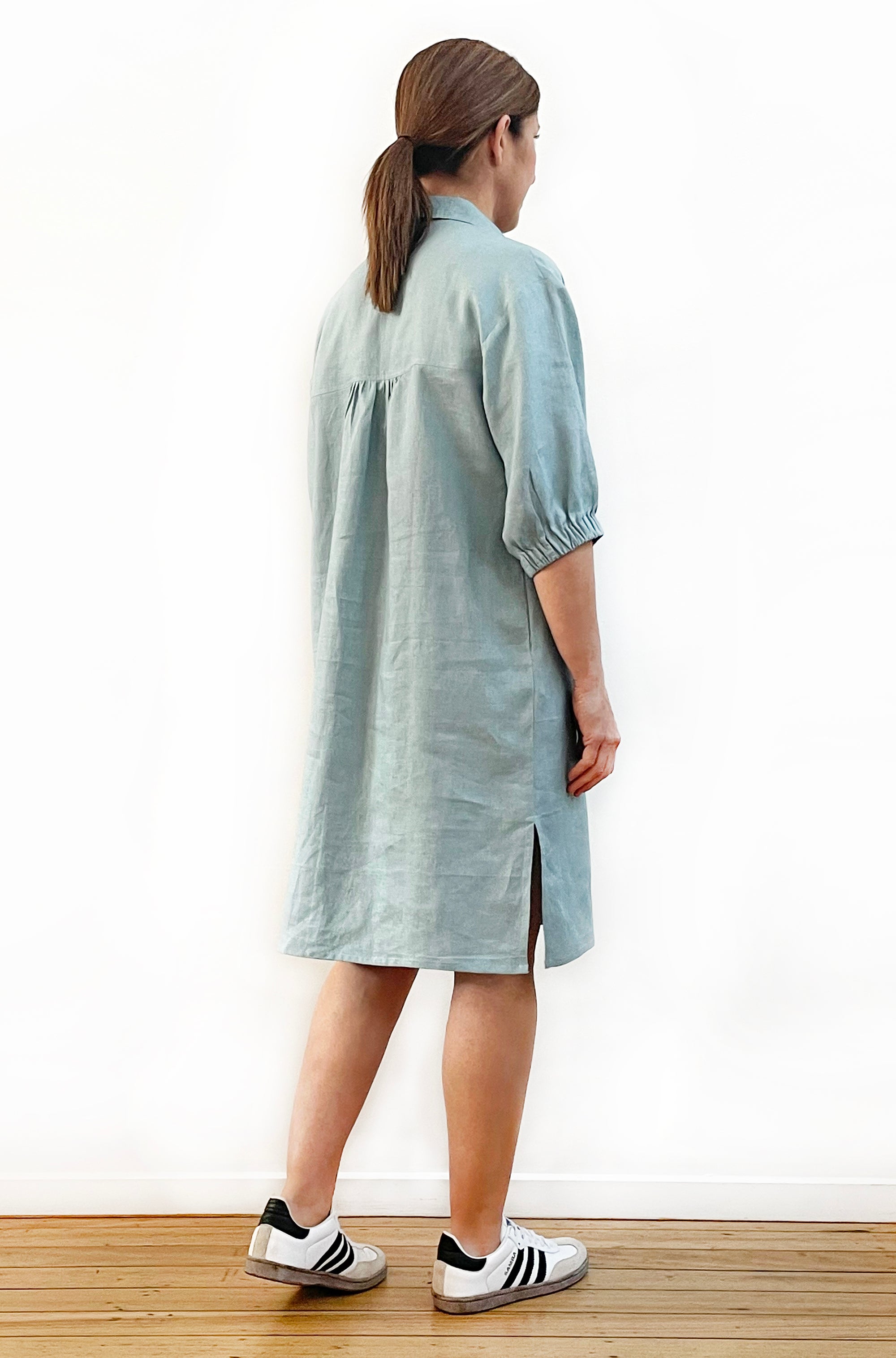 LINEN BUTTON THRU SHIRT DRESS SOFT SAGE