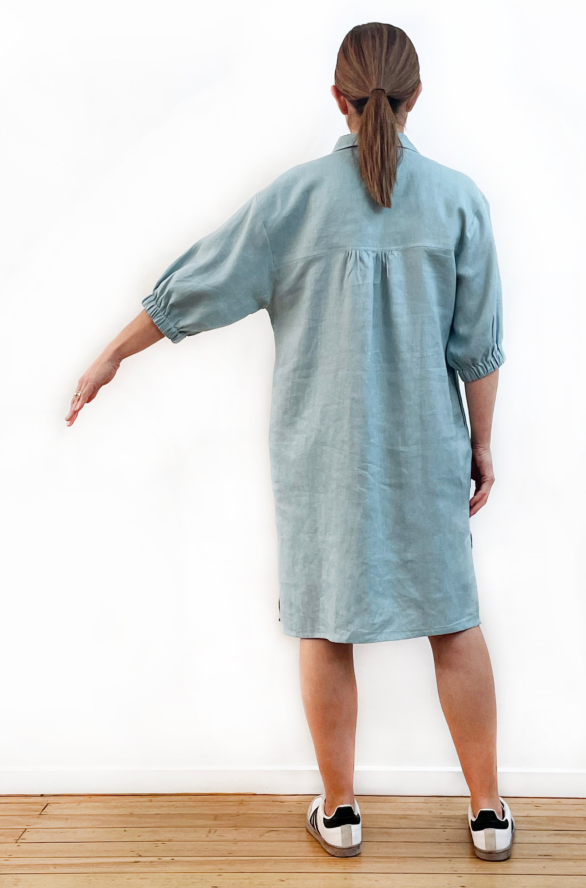 LINEN BUTTON THRU SHIRT DRESS SOFT SAGE