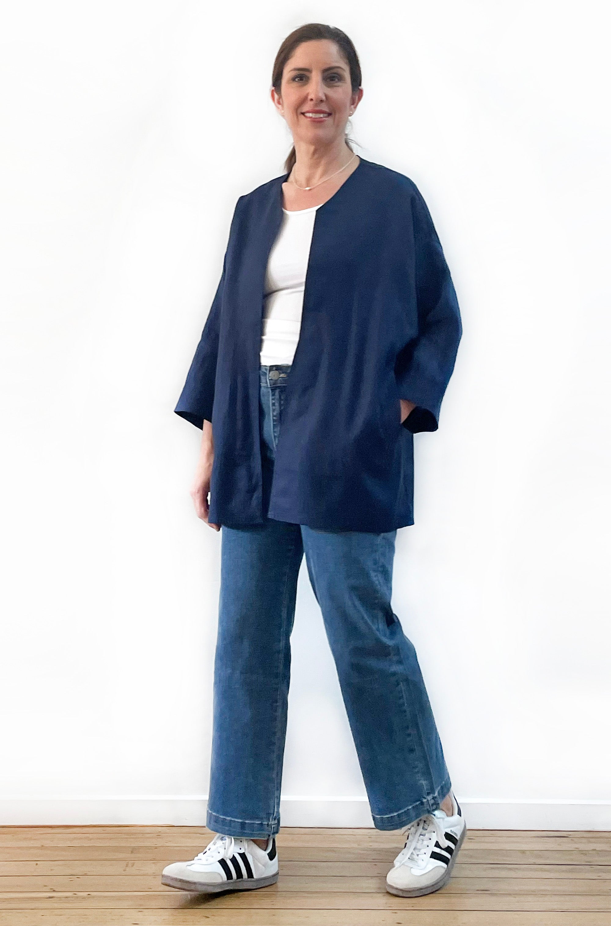 LINEN EASY JACKET NAVY