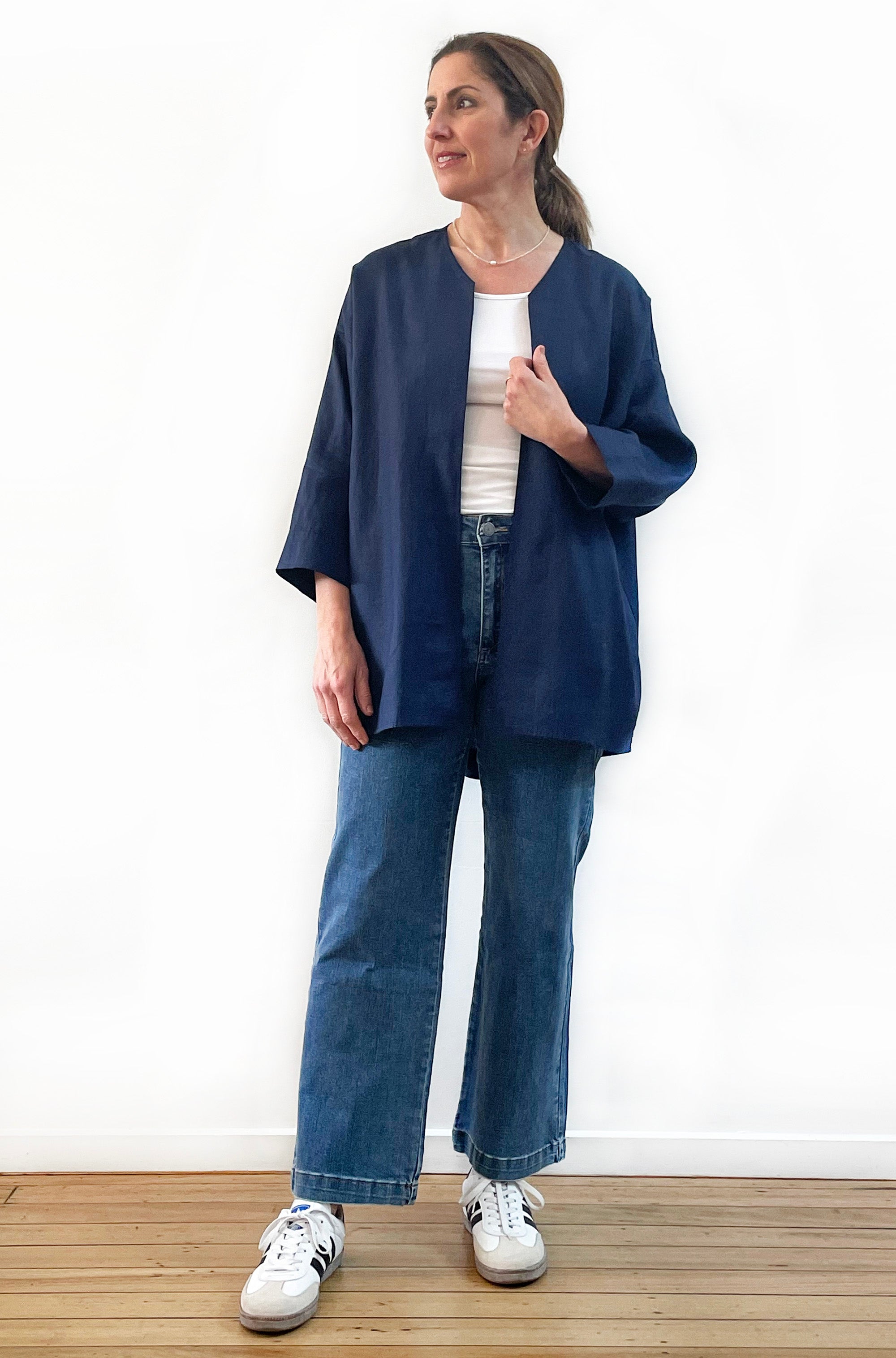 LINEN EASY JACKET NAVY