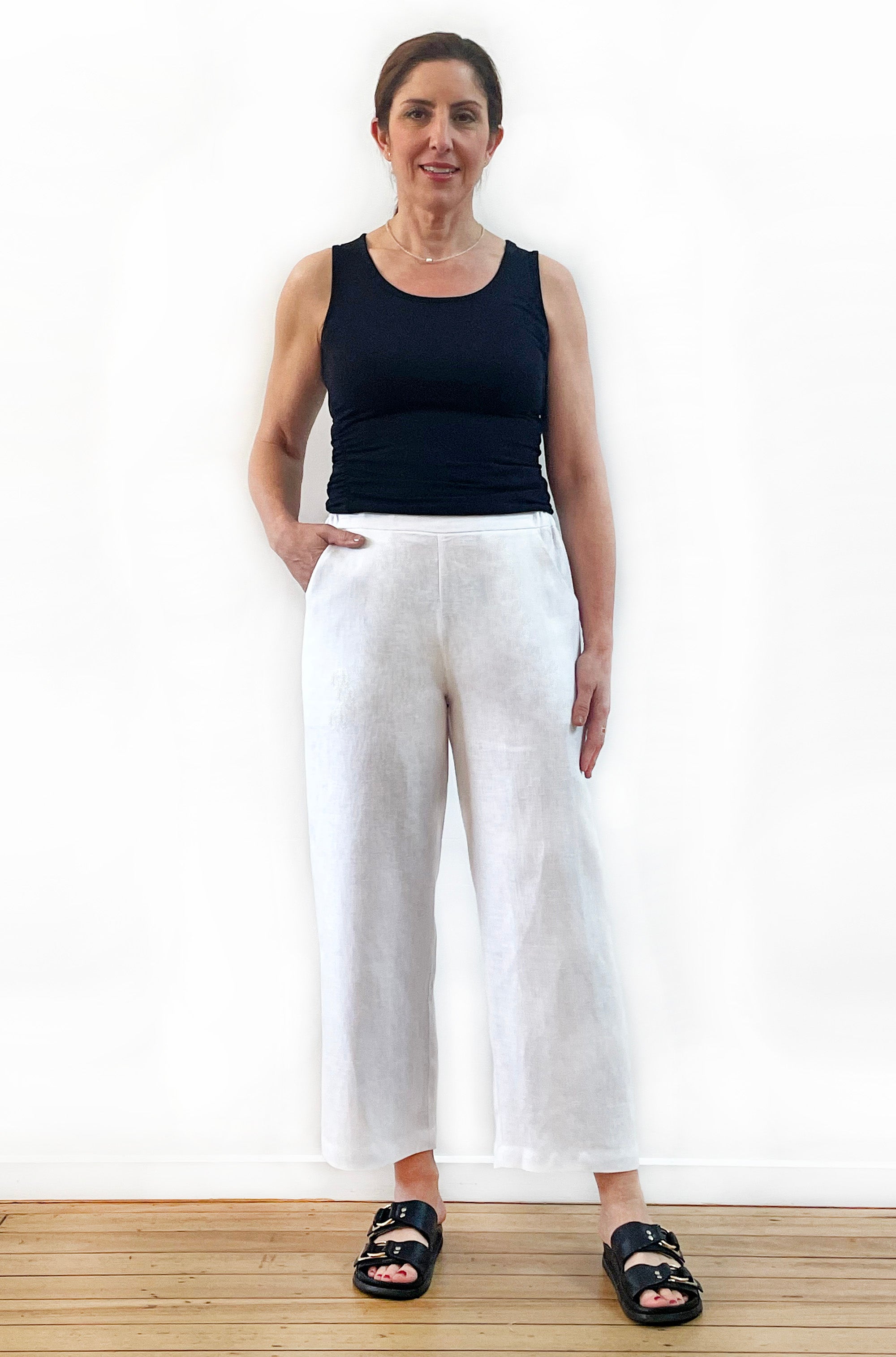 FLAT FRONT LINEN PANT WHITE