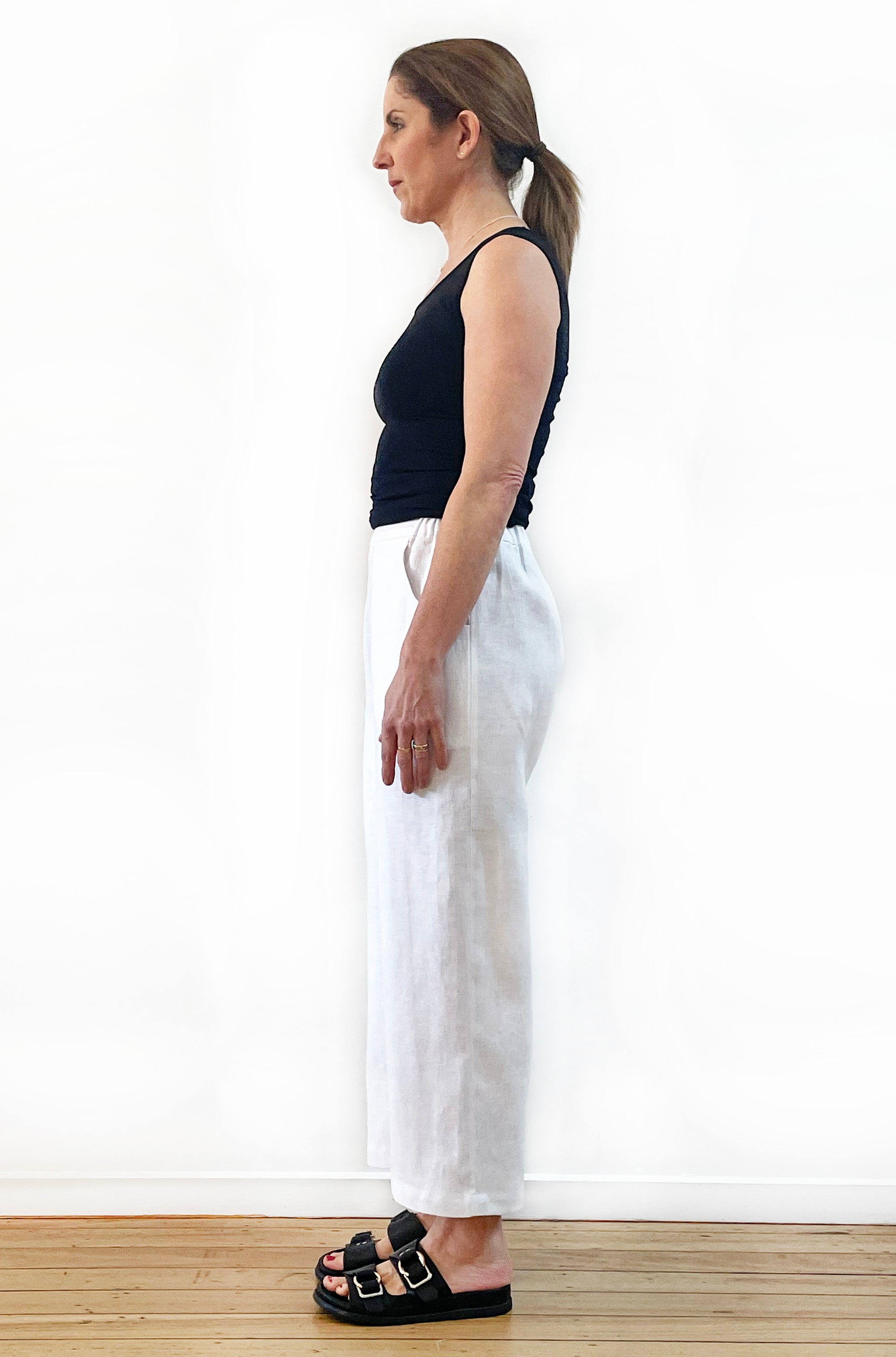 FLAT FRONT LINEN PANT WHITE