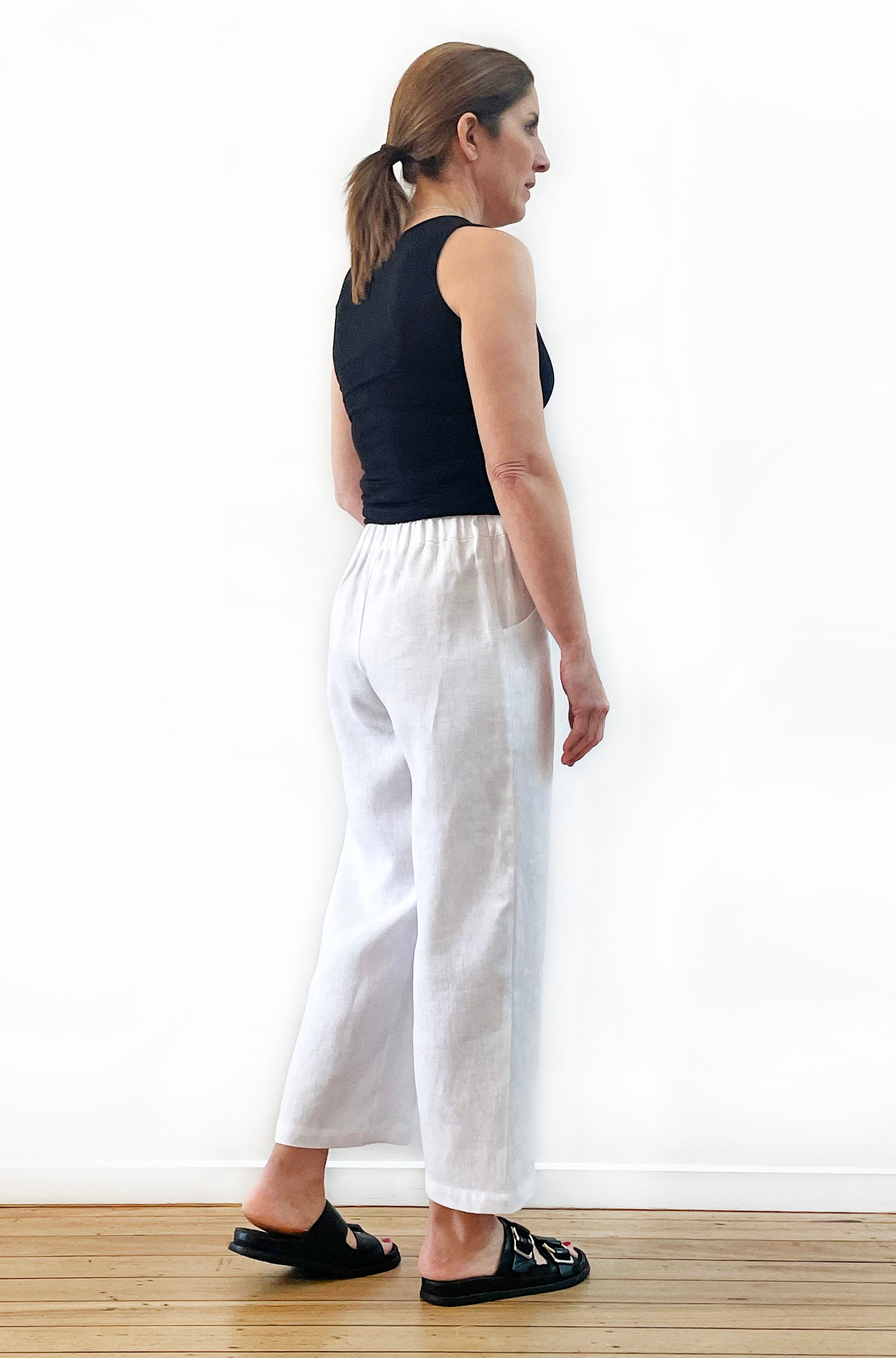 FLAT FRONT LINEN PANT WHITE