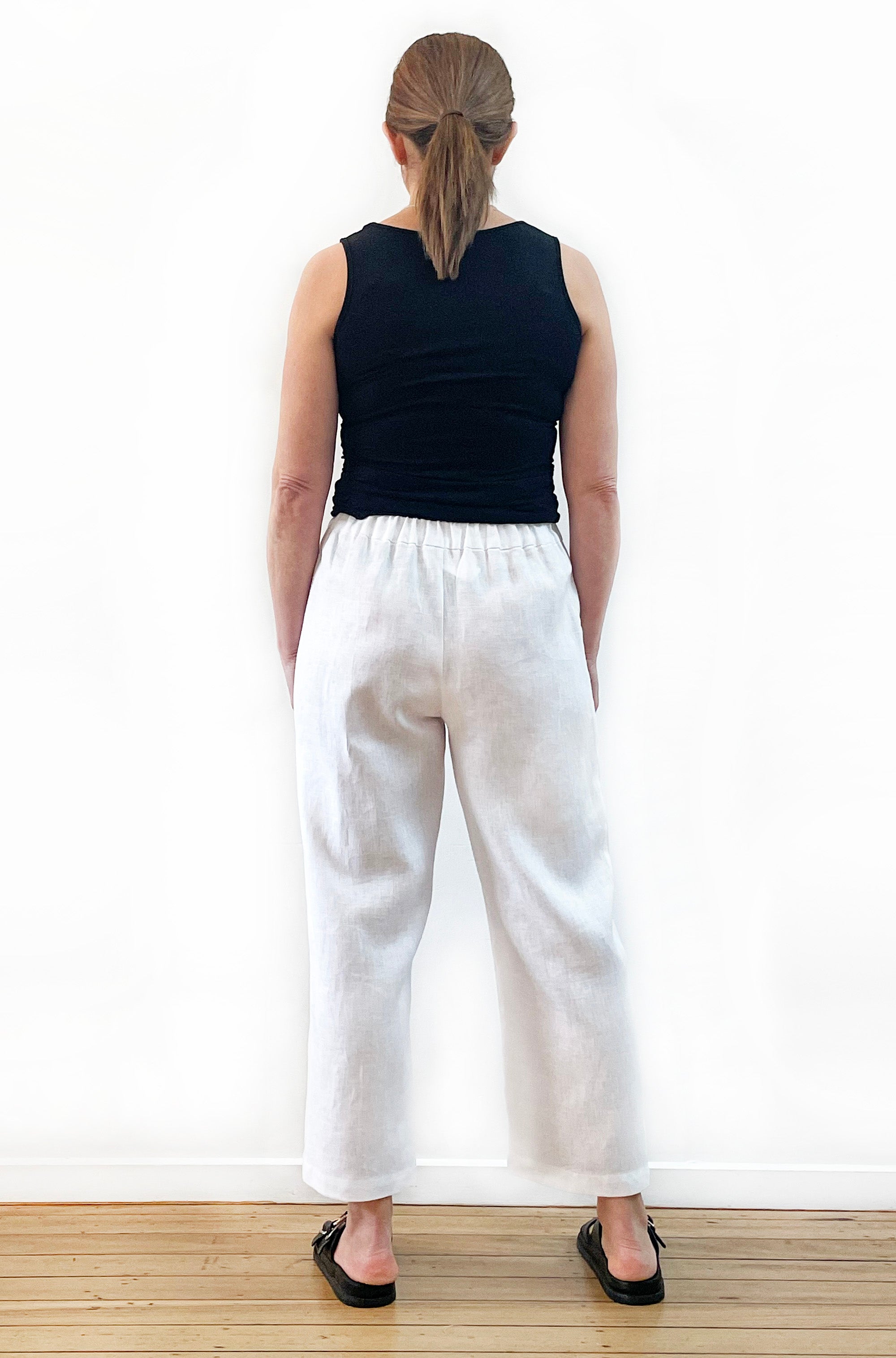 FLAT FRONT LINEN PANT WHITE