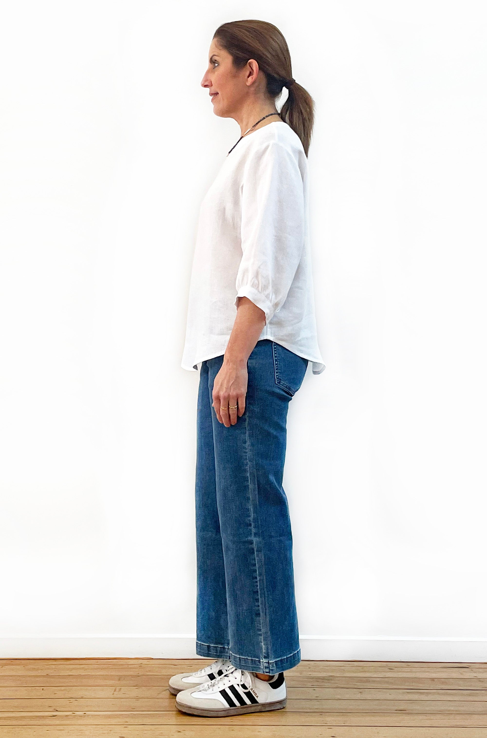 LINEN GATHERED SLEEVE TOP WHITE