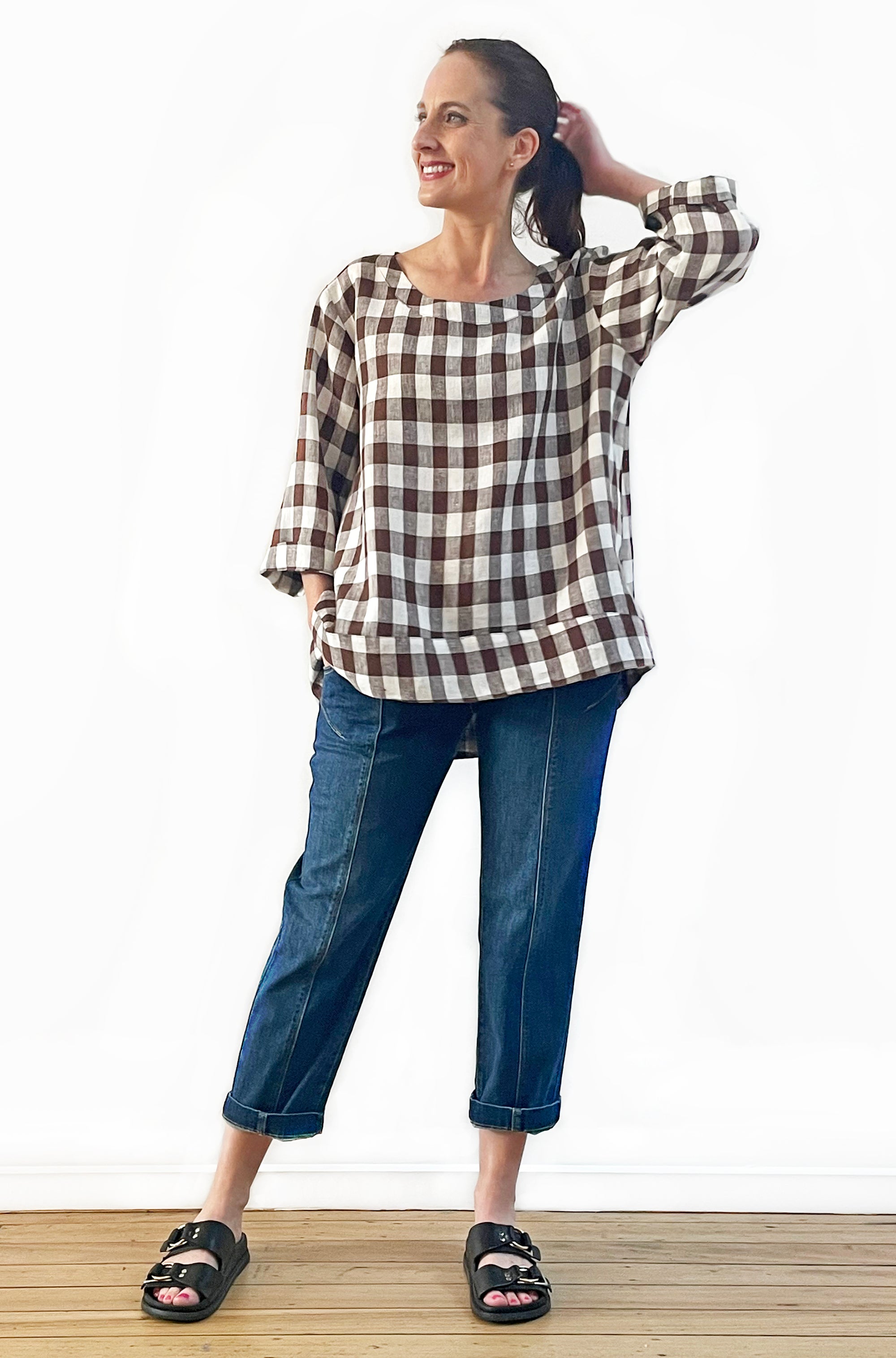 LINEN HI LO TOP CHECK