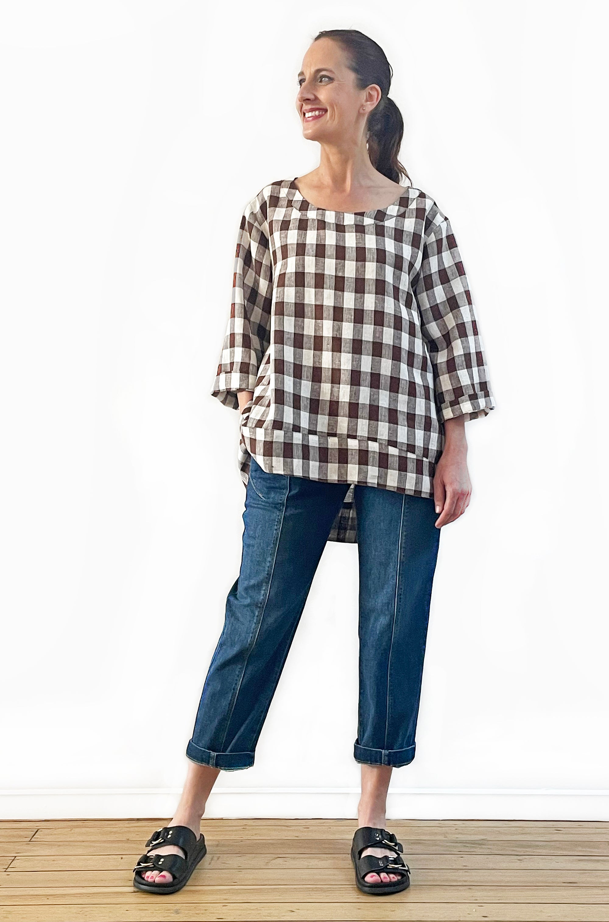 LINEN HI LO TOP CHECK