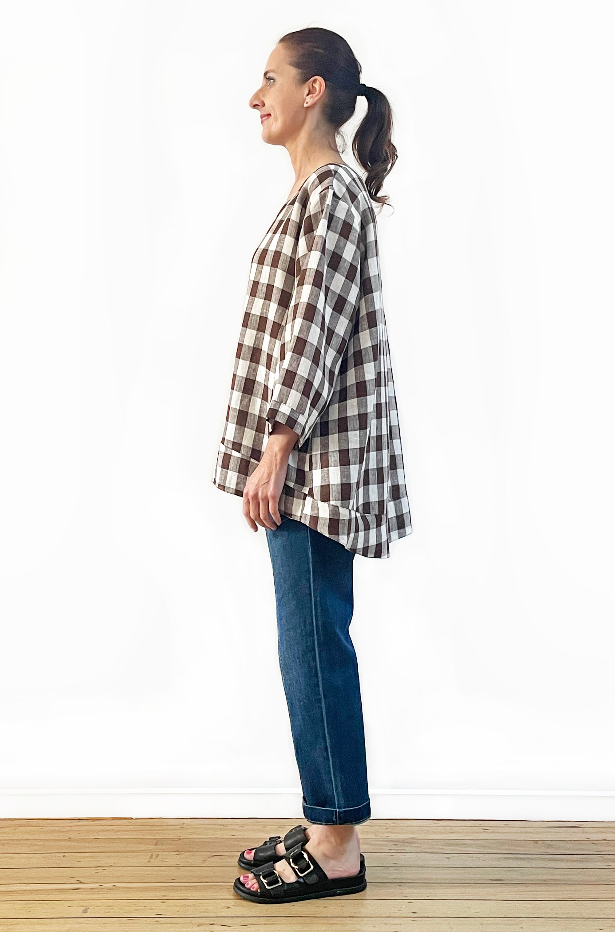 LINEN HI LO TOP CHECK