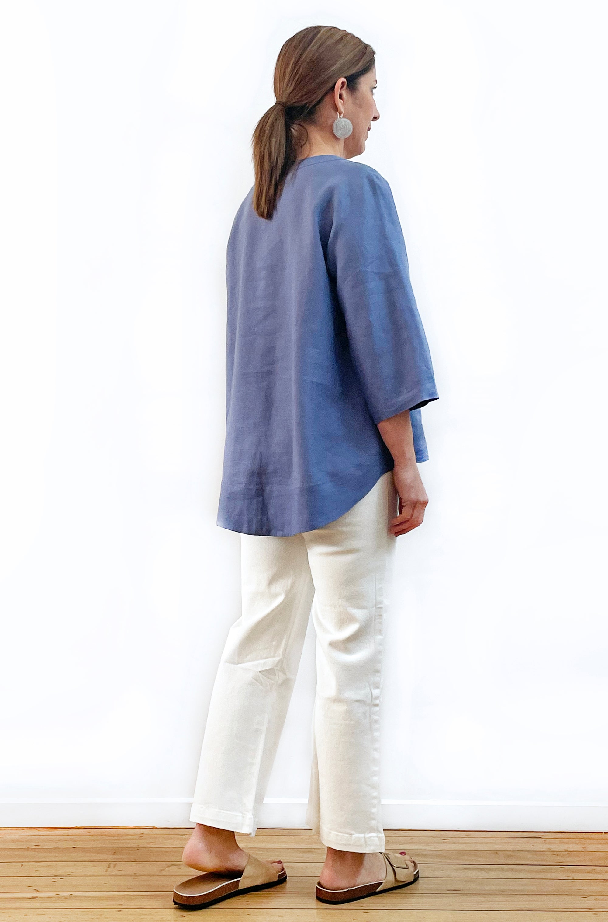 LINEN HI LO TOP DENIM BLUE