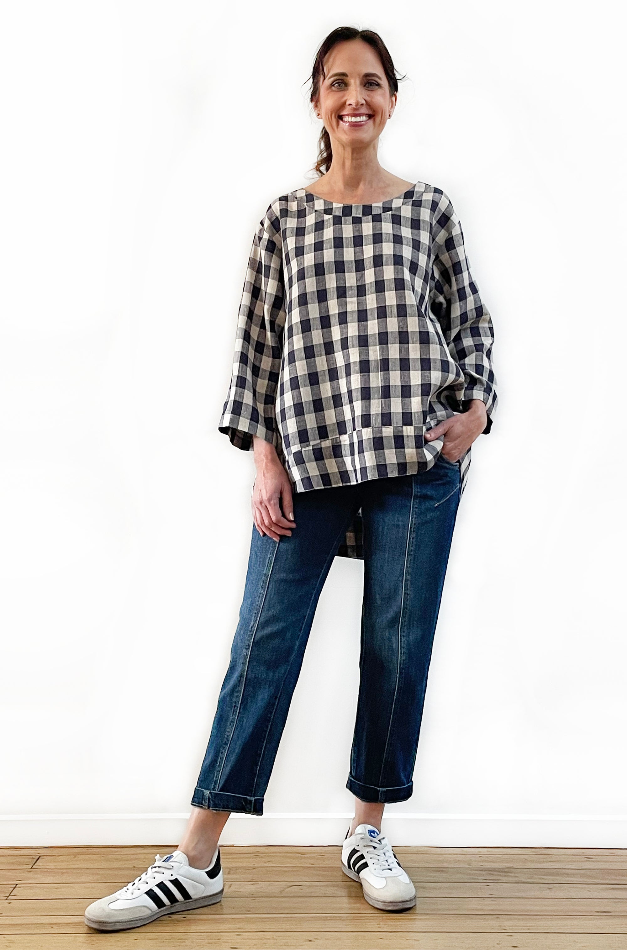 LINEN HI LO TOP GINGHAM