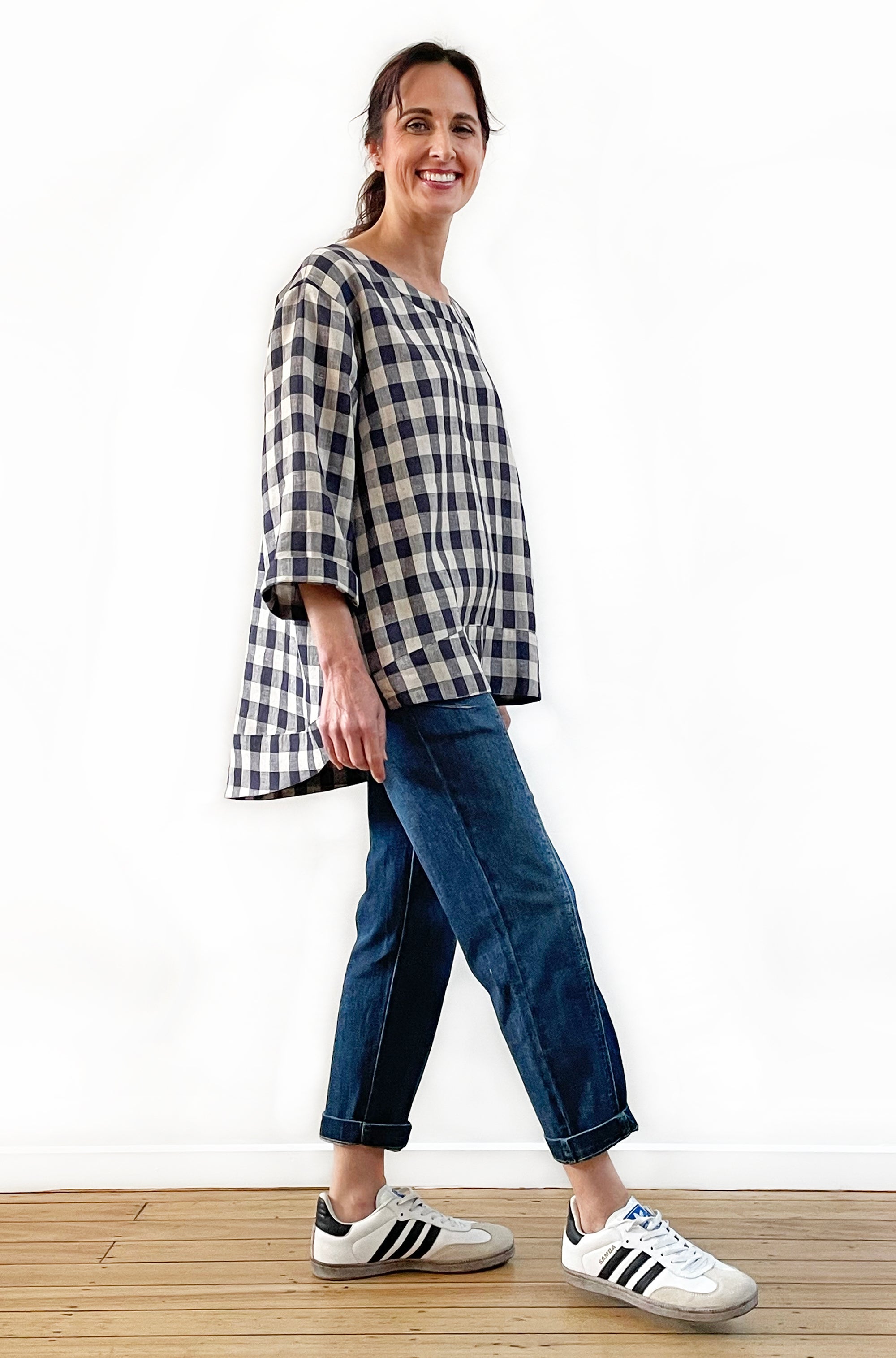 LINEN HI LO TOP GINGHAM
