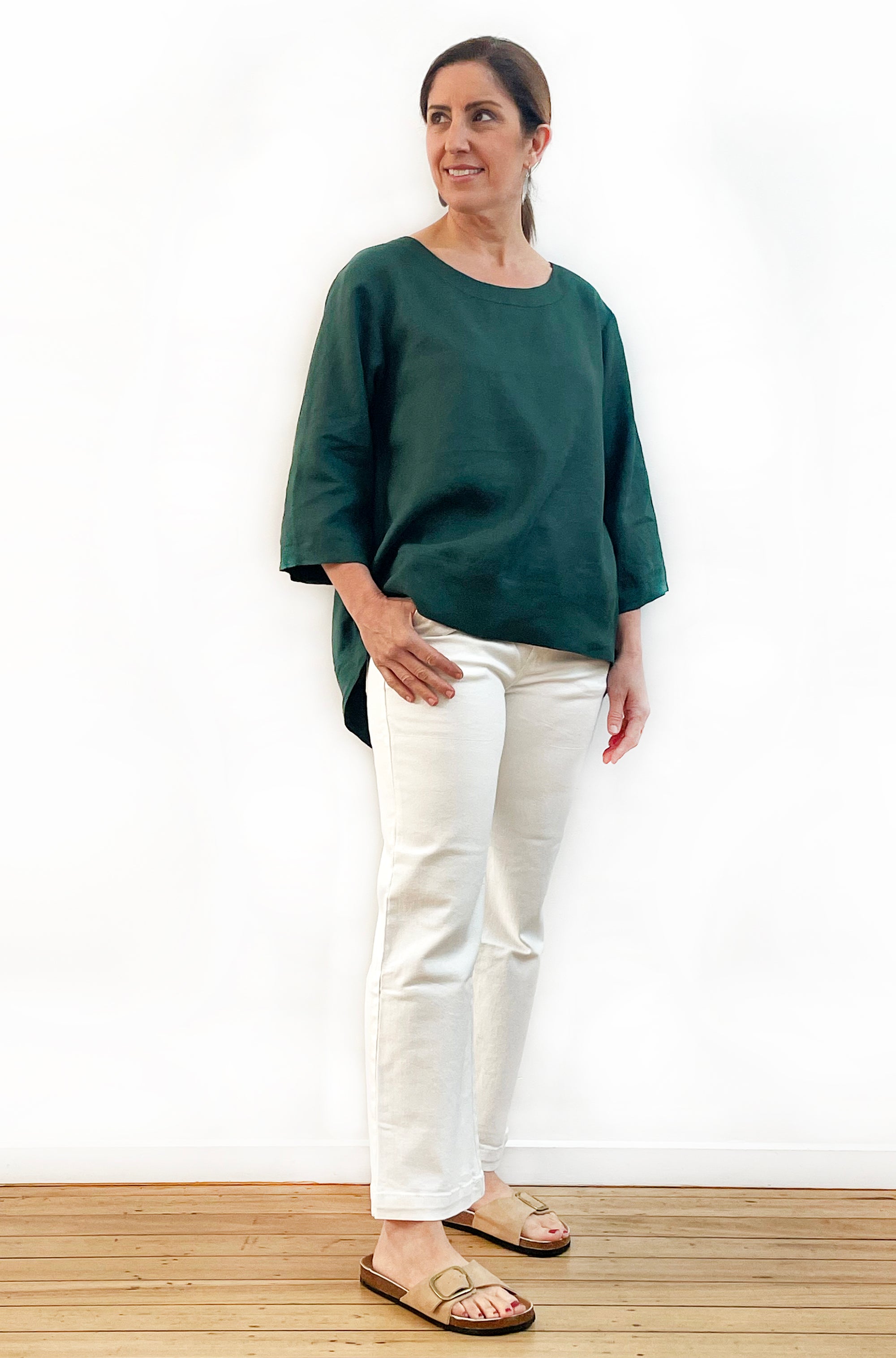 LINEN HI LO TOP MINERAL GREEN