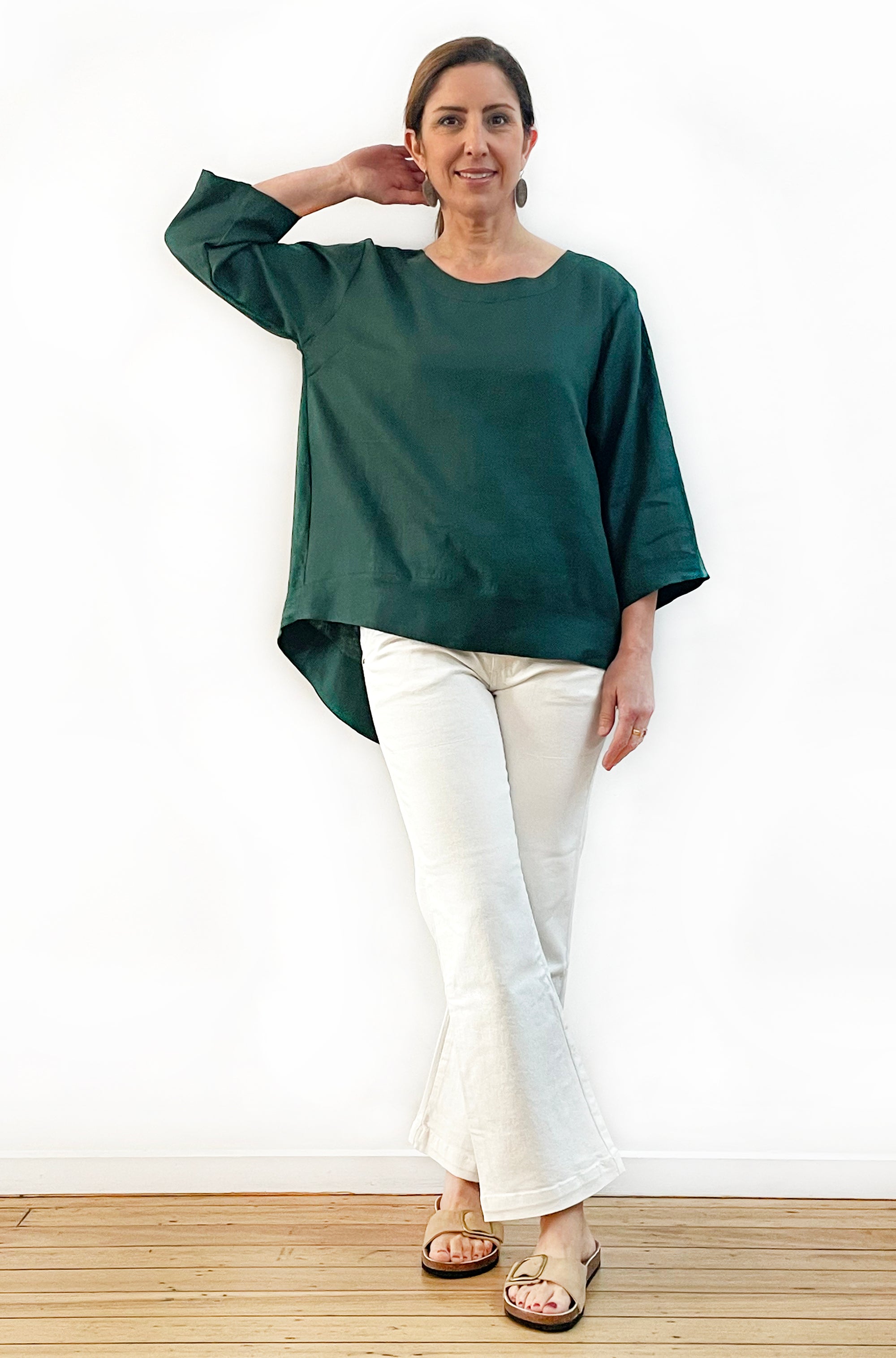 LINEN HI LO TOP MINERAL GREEN