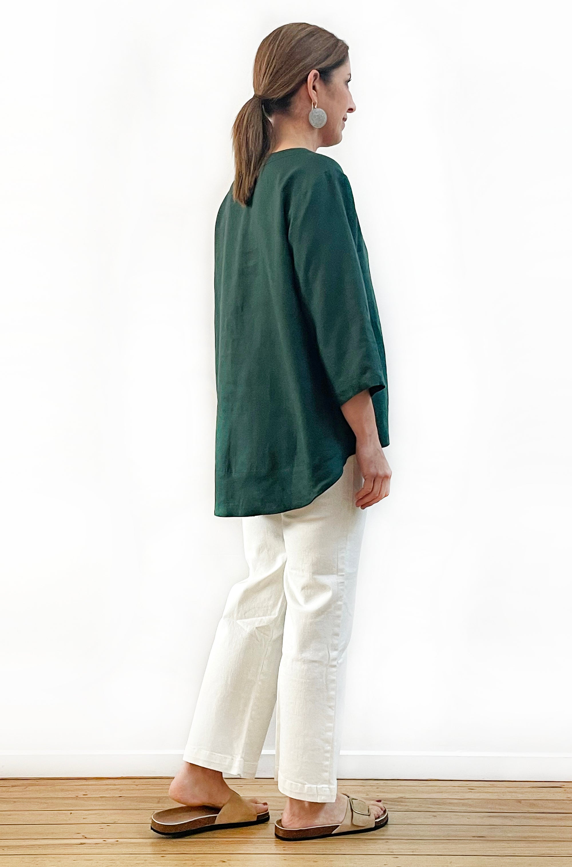 LINEN HI LO TOP MINERAL GREEN