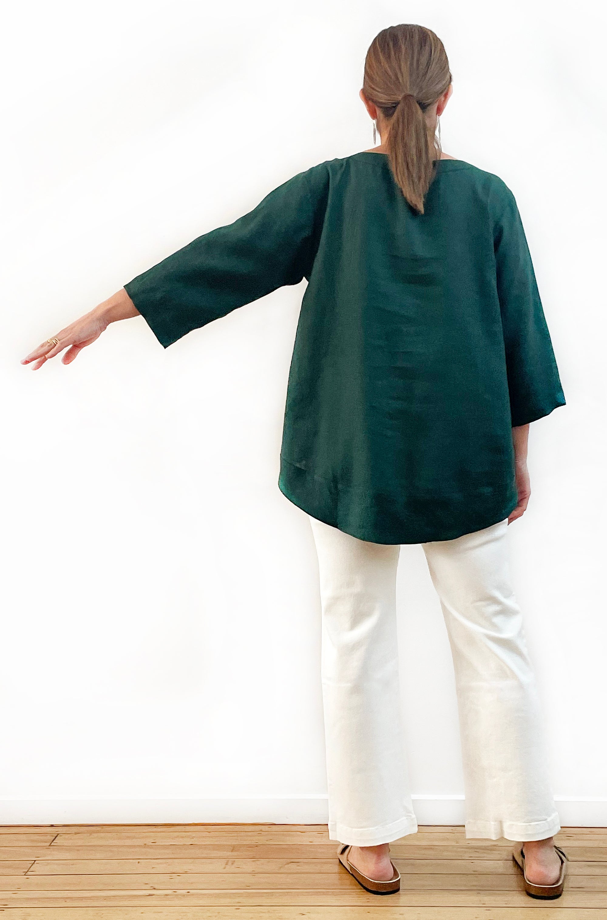 LINEN HI LO TOP MINERAL GREEN