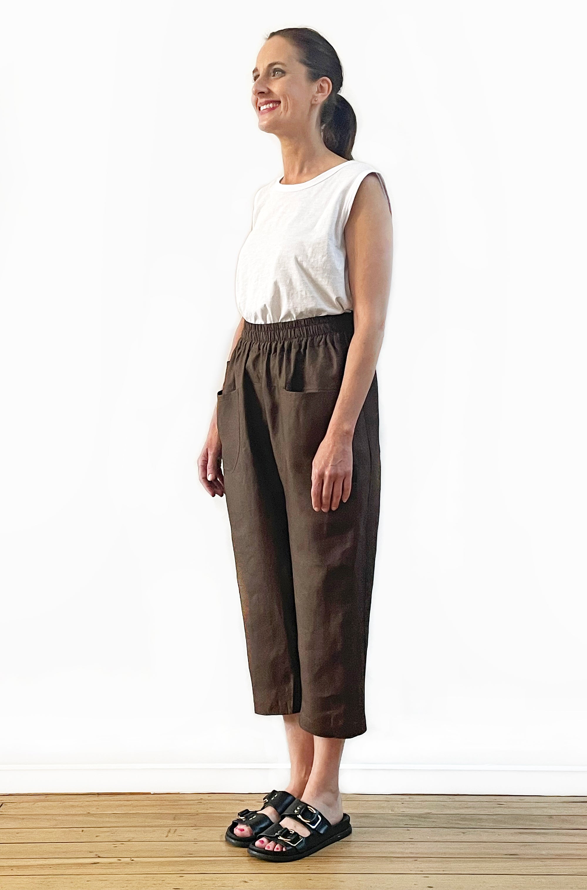 LINEN POCKET PANT CHOCOLATE