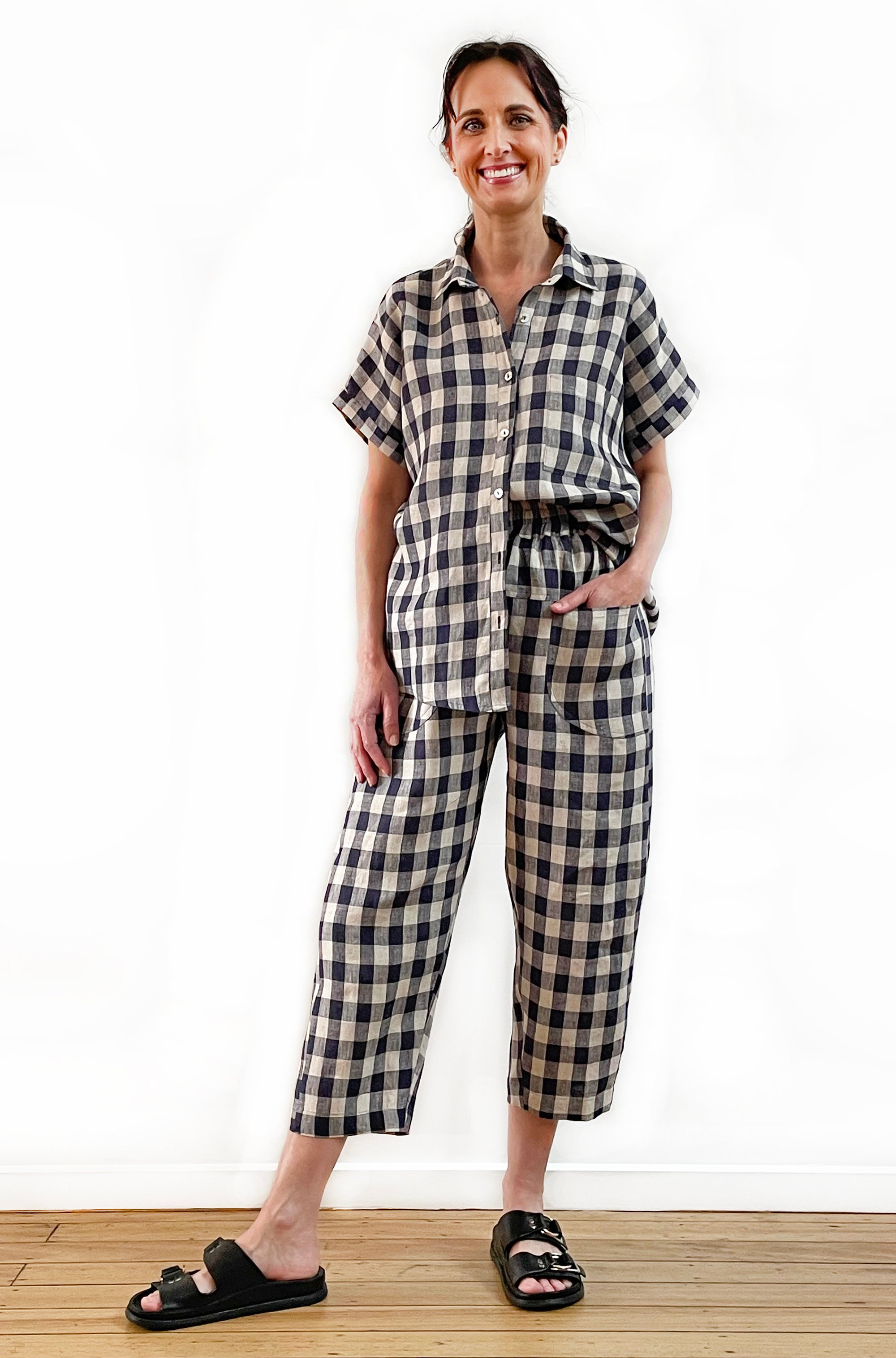 LINEN POCKET PANT GINGHAM