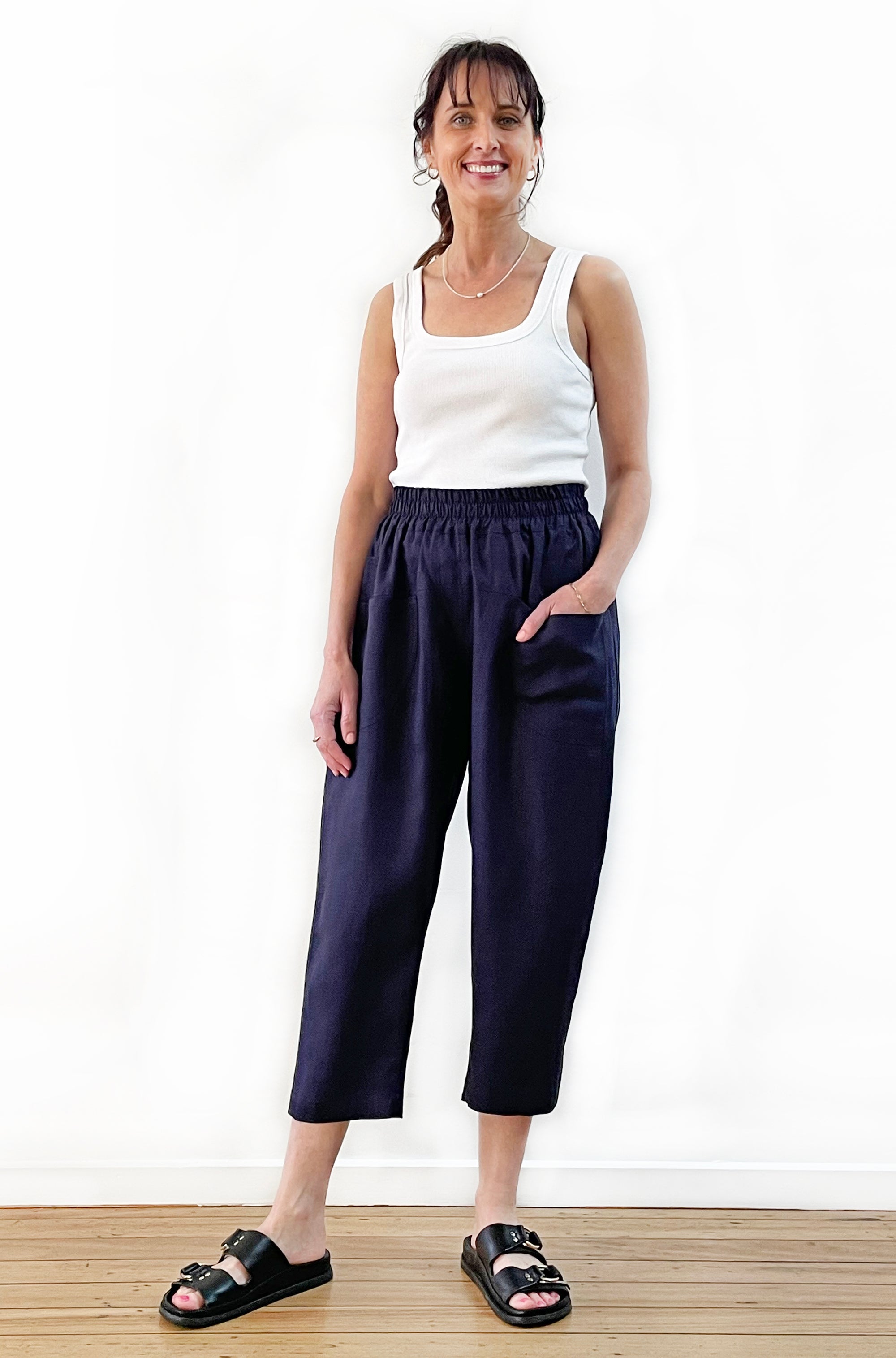 LINEN POCKET PANT NAVY