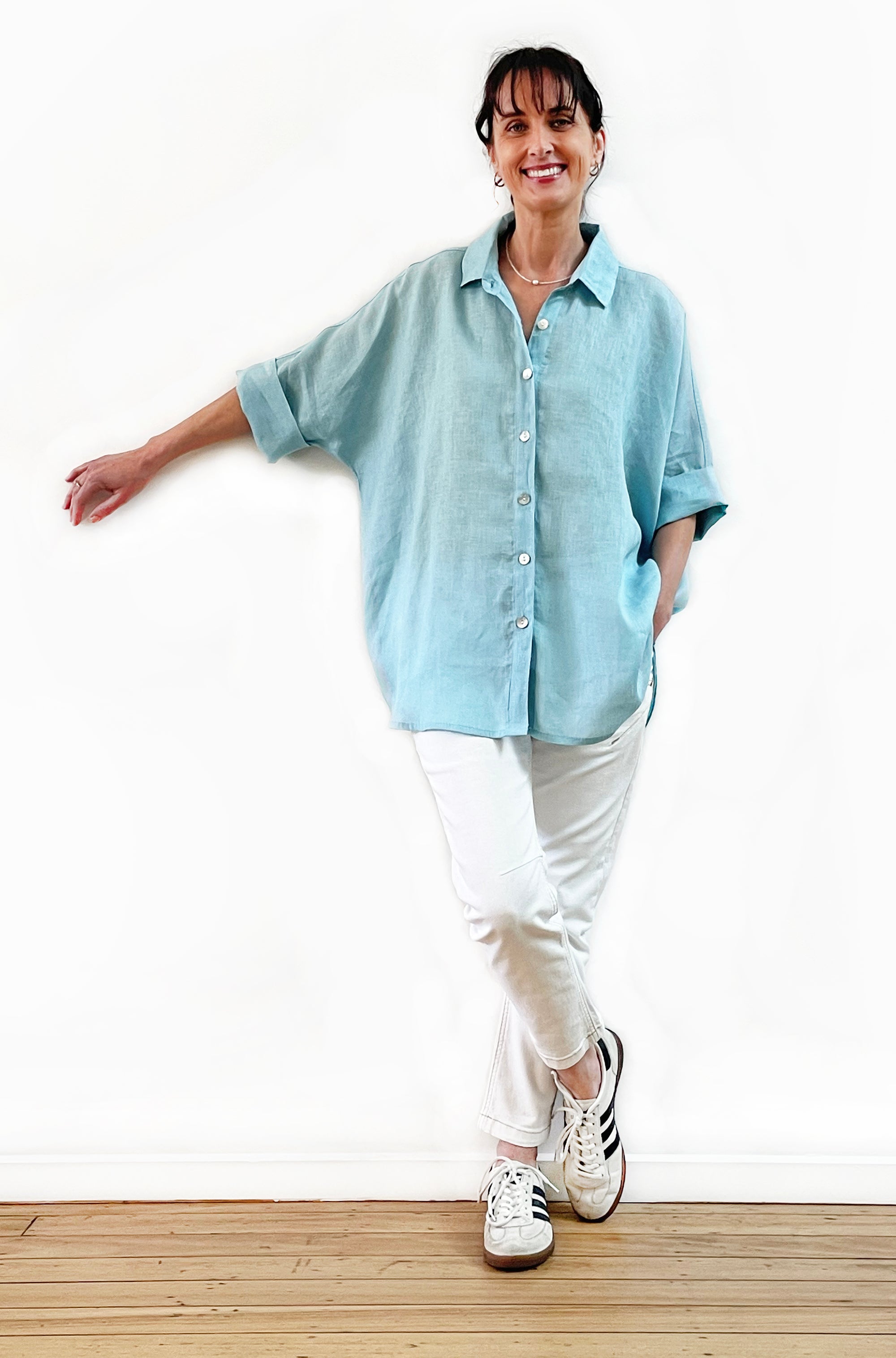 LINEN RELAXED SHIRT AQUA