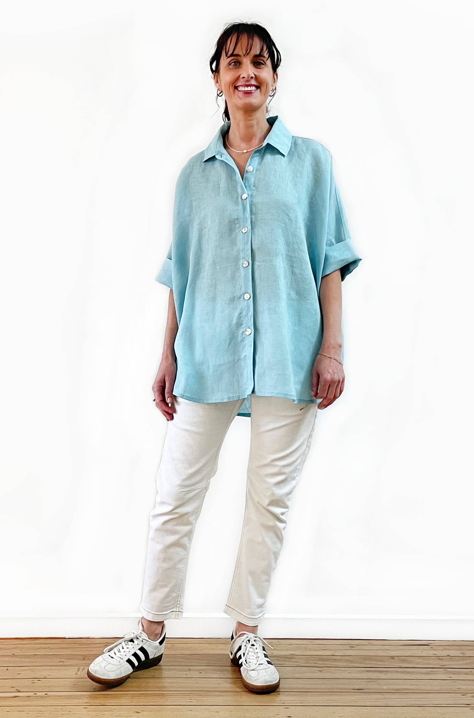 LINEN RELAXED SHIRT AQUA