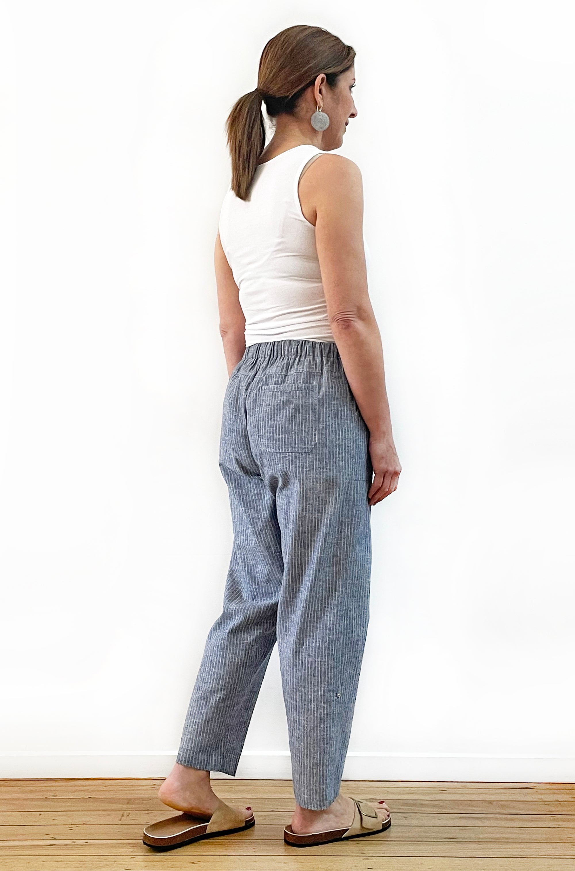 LINEN ROLL UP PANT DENIM BLUE STRIPE