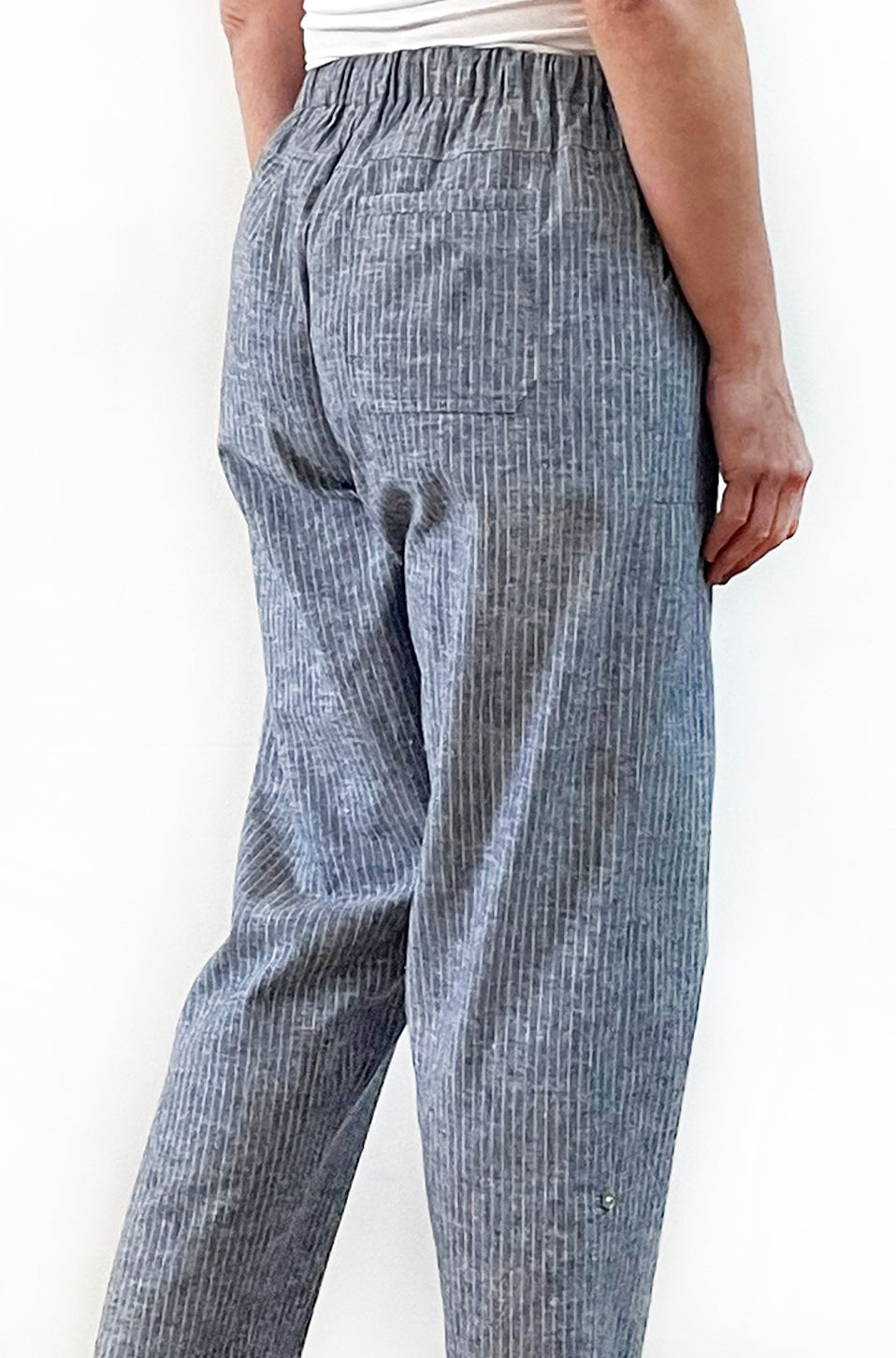 LINEN ROLL UP PANT DENIM BLUE STRIPE