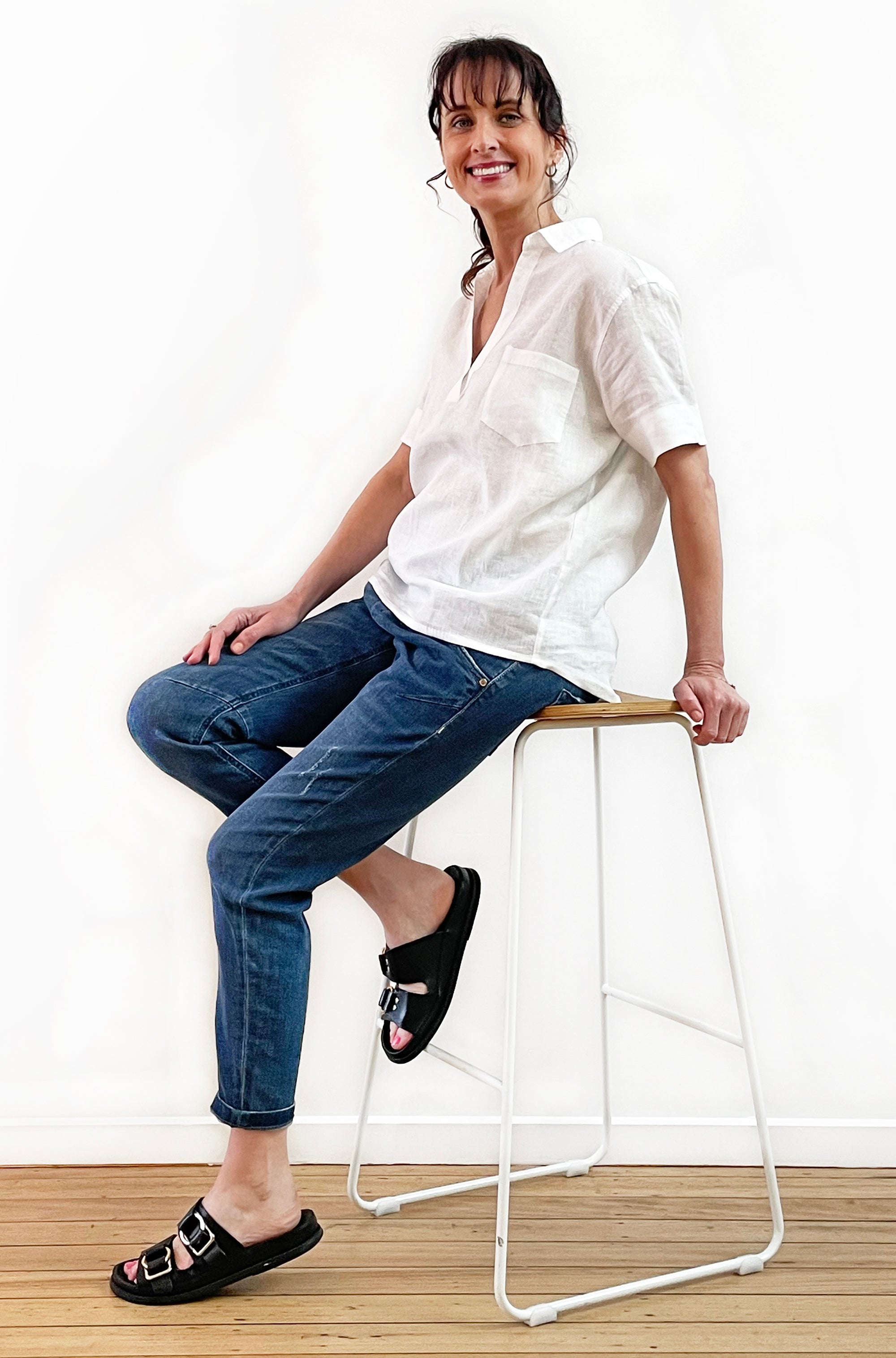 LINEN SHORT SLEEVE POPOVER SHIRT WHITE