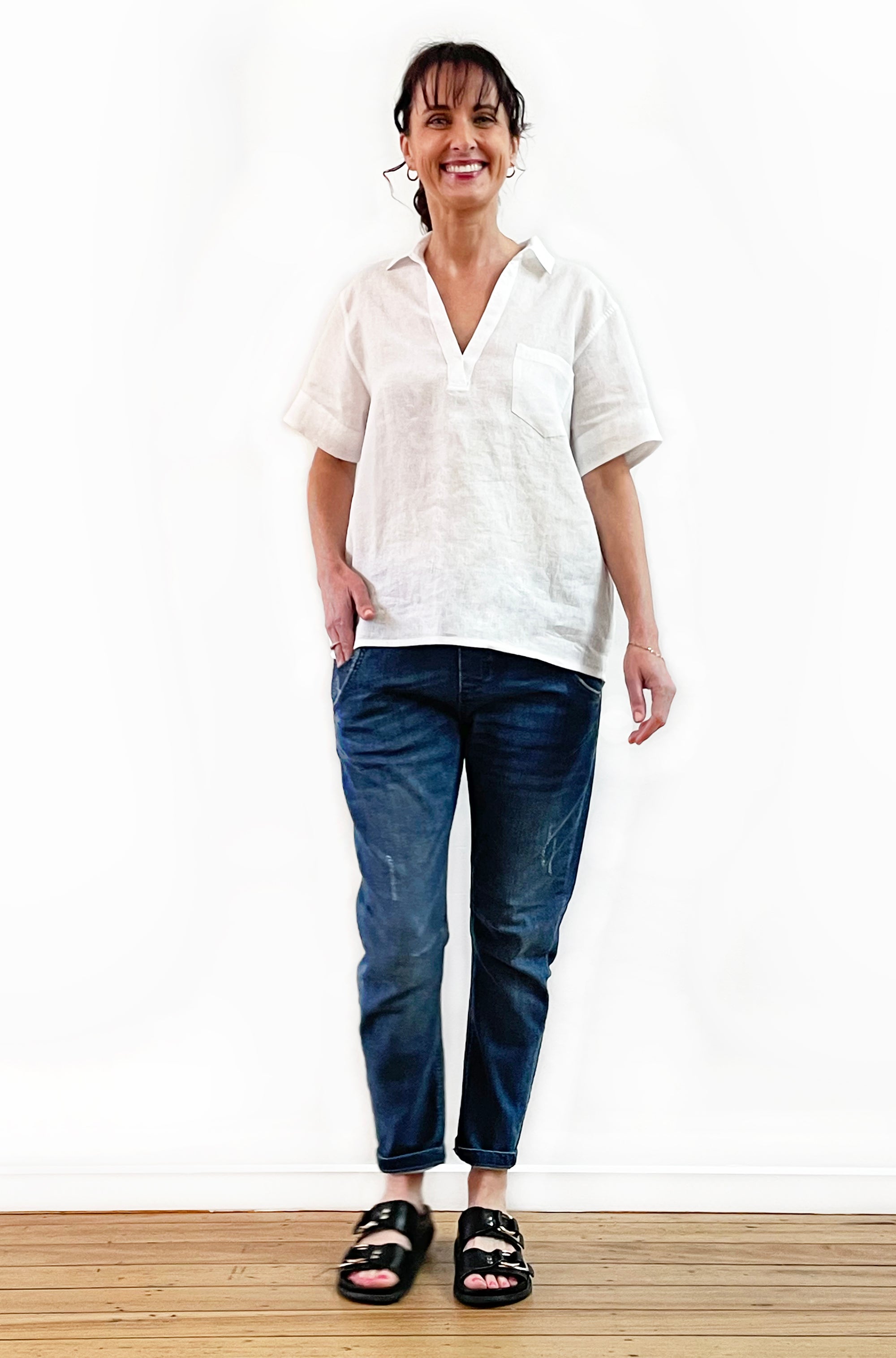 LINEN SHORT SLEEVE POPOVER SHIRT WHITE