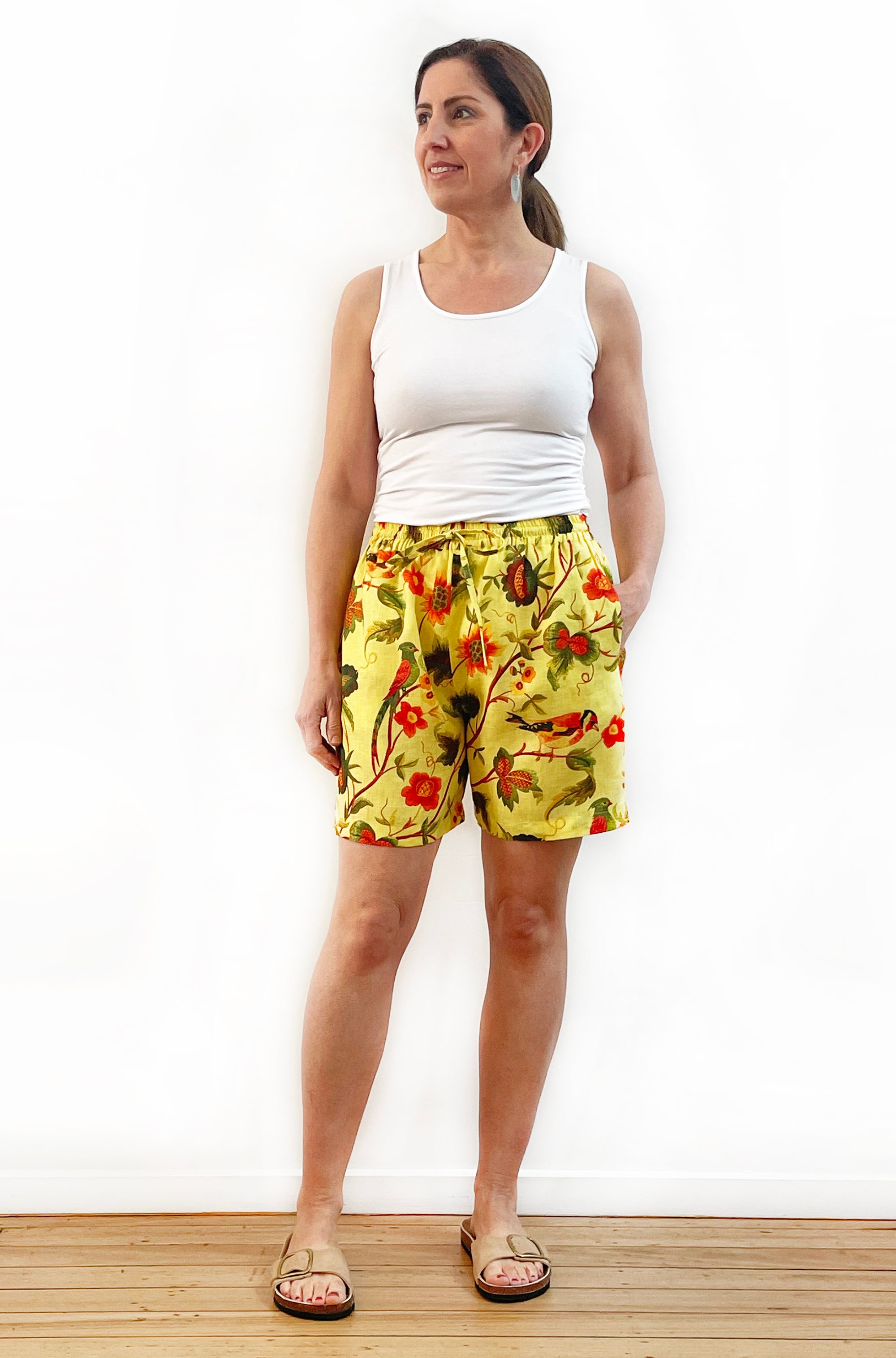 LINEN SHORT YELLOW PRINT