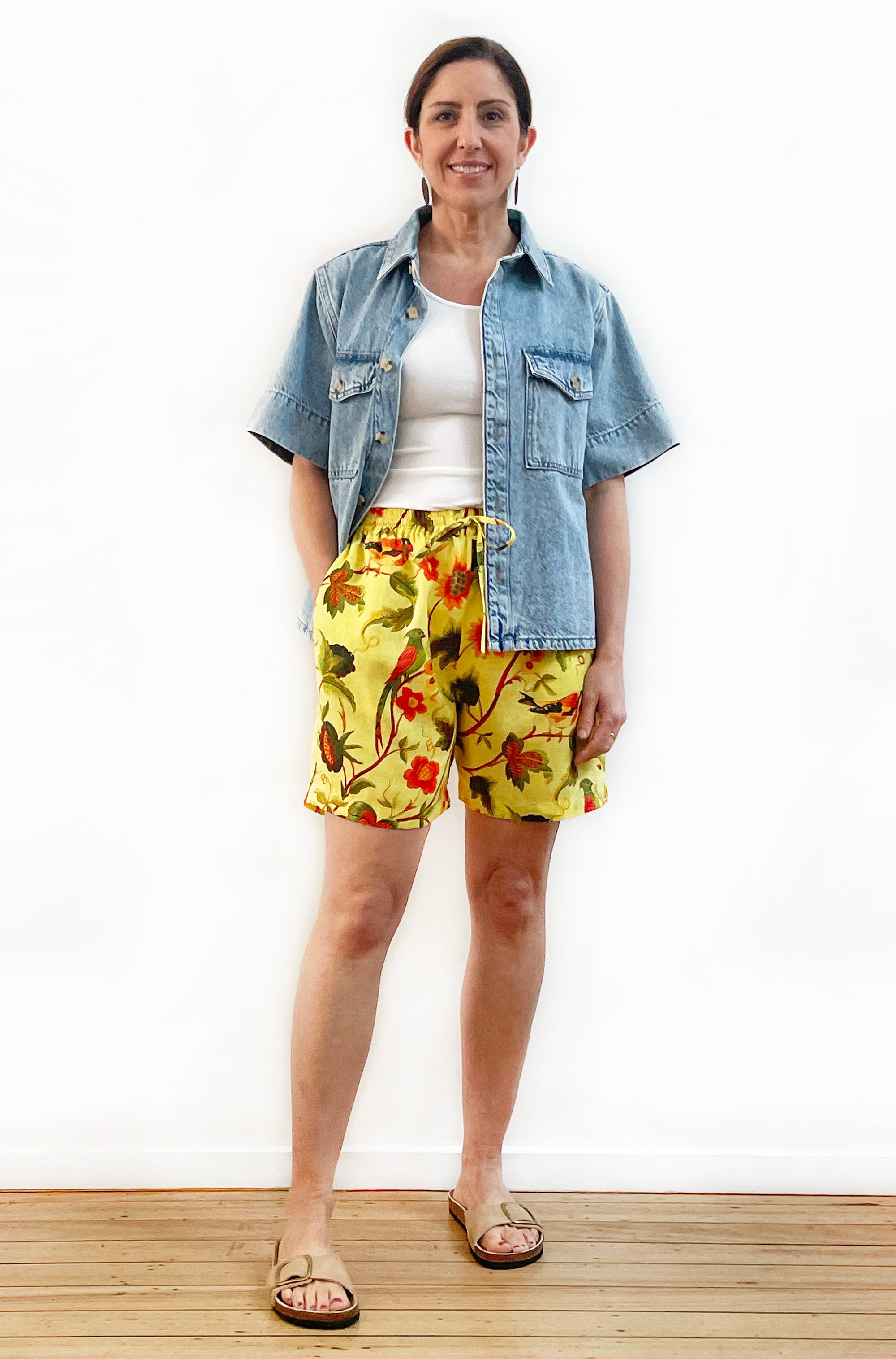 LINEN SHORT YELLOW PRINT