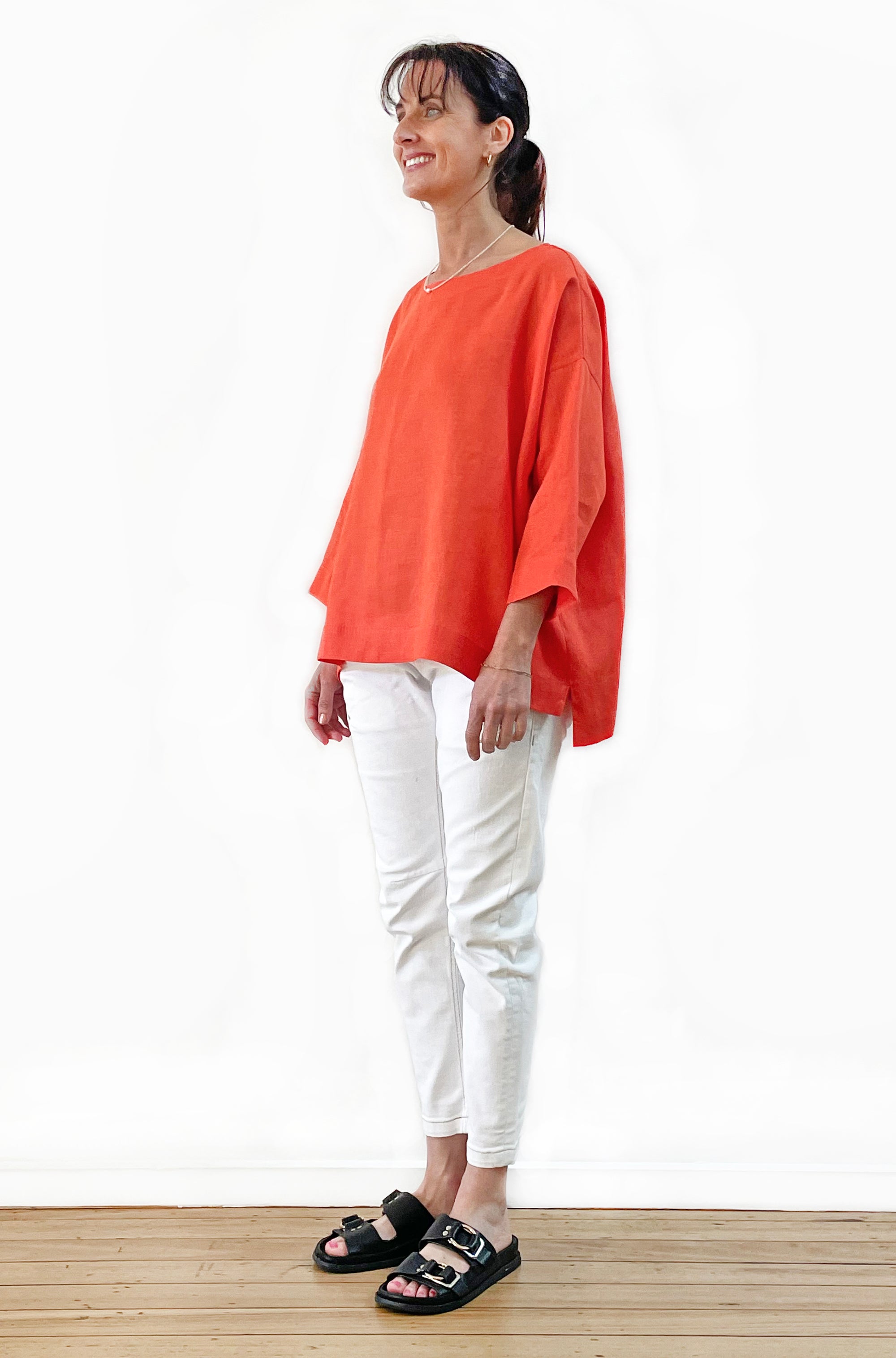 LINEN SLOUCHY TOP FLAME