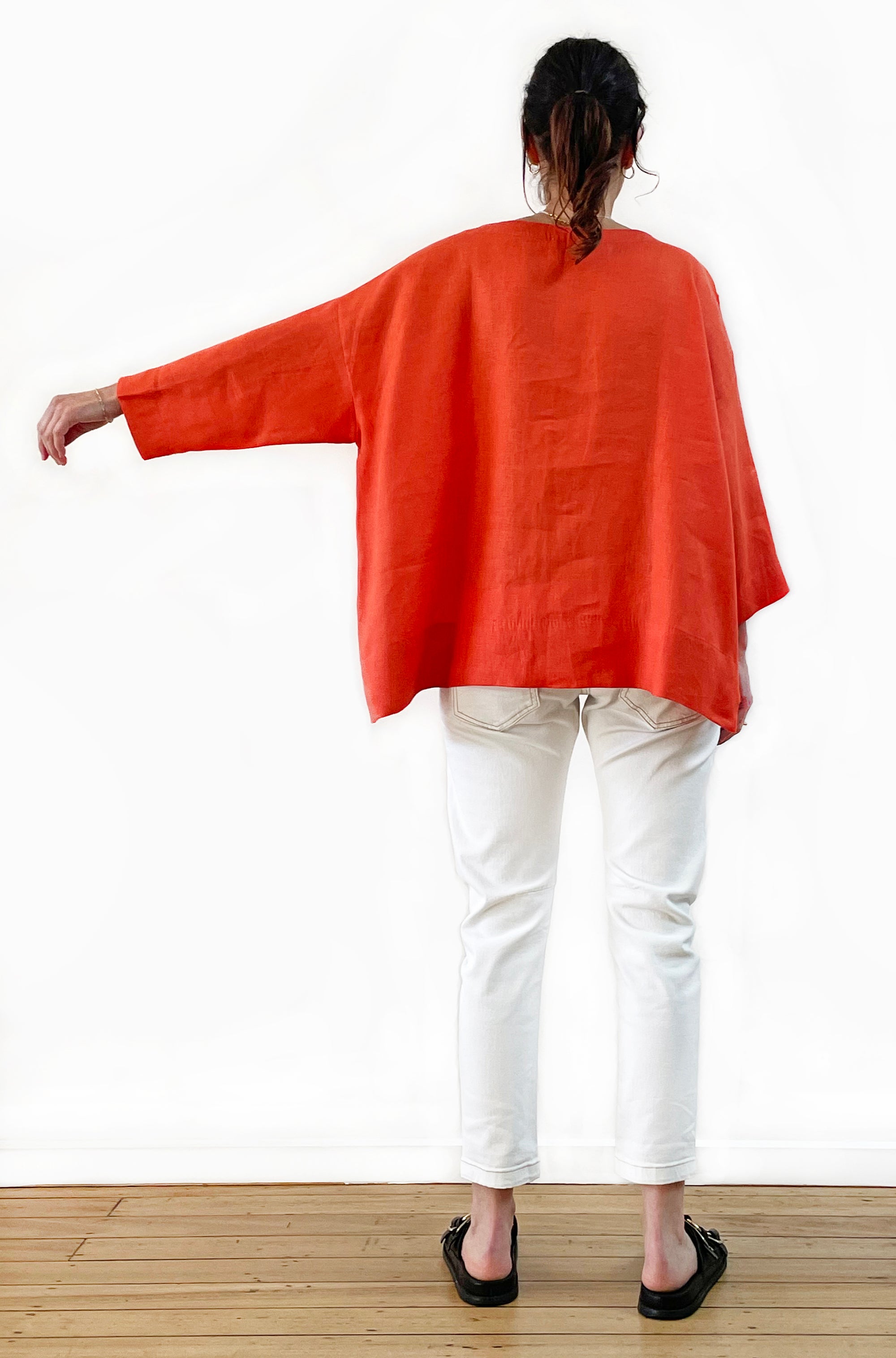 LINEN SLOUCHY TOP FLAME