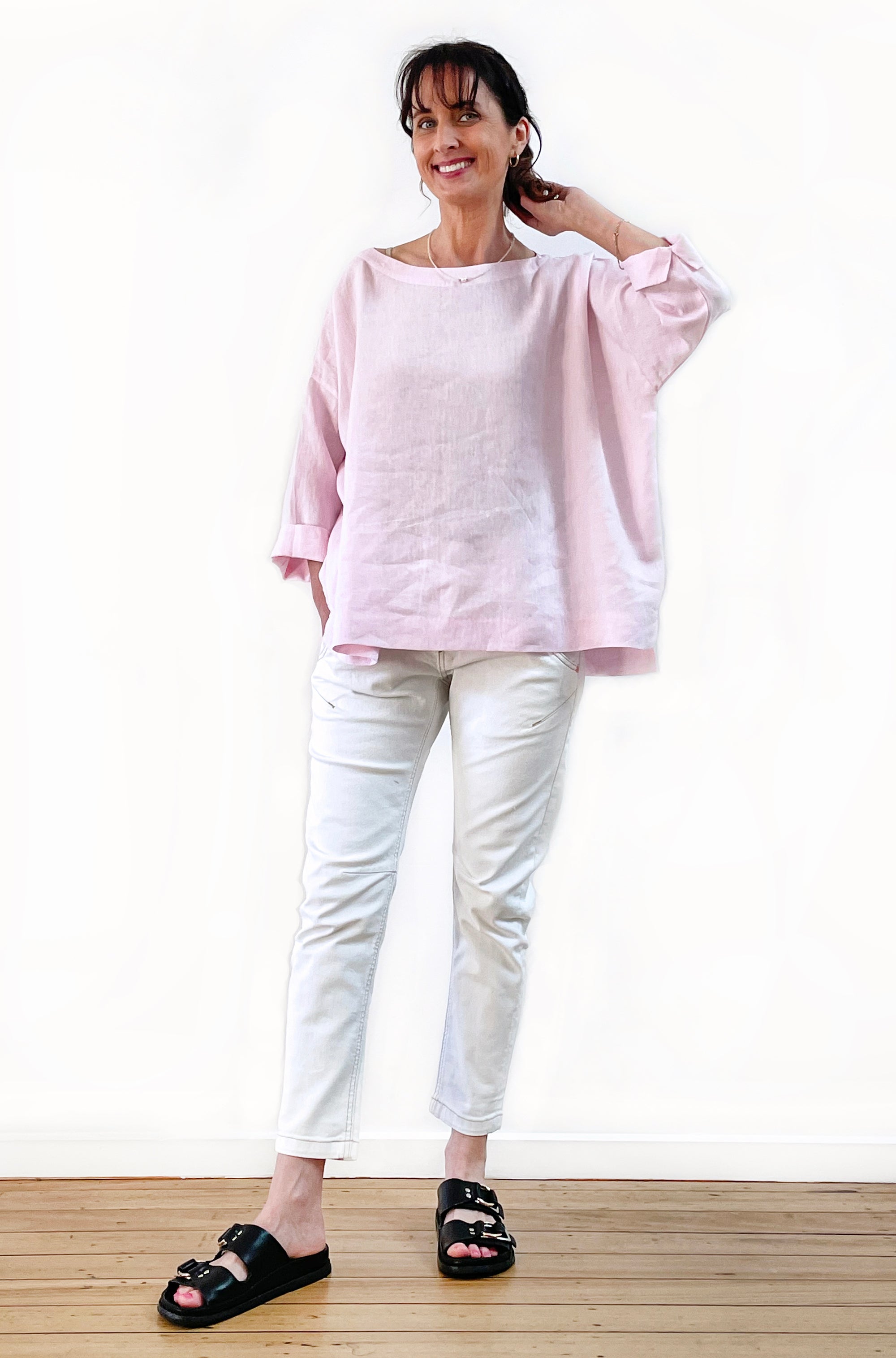 LINEN SLOUCHY TOP SOFT PINK
