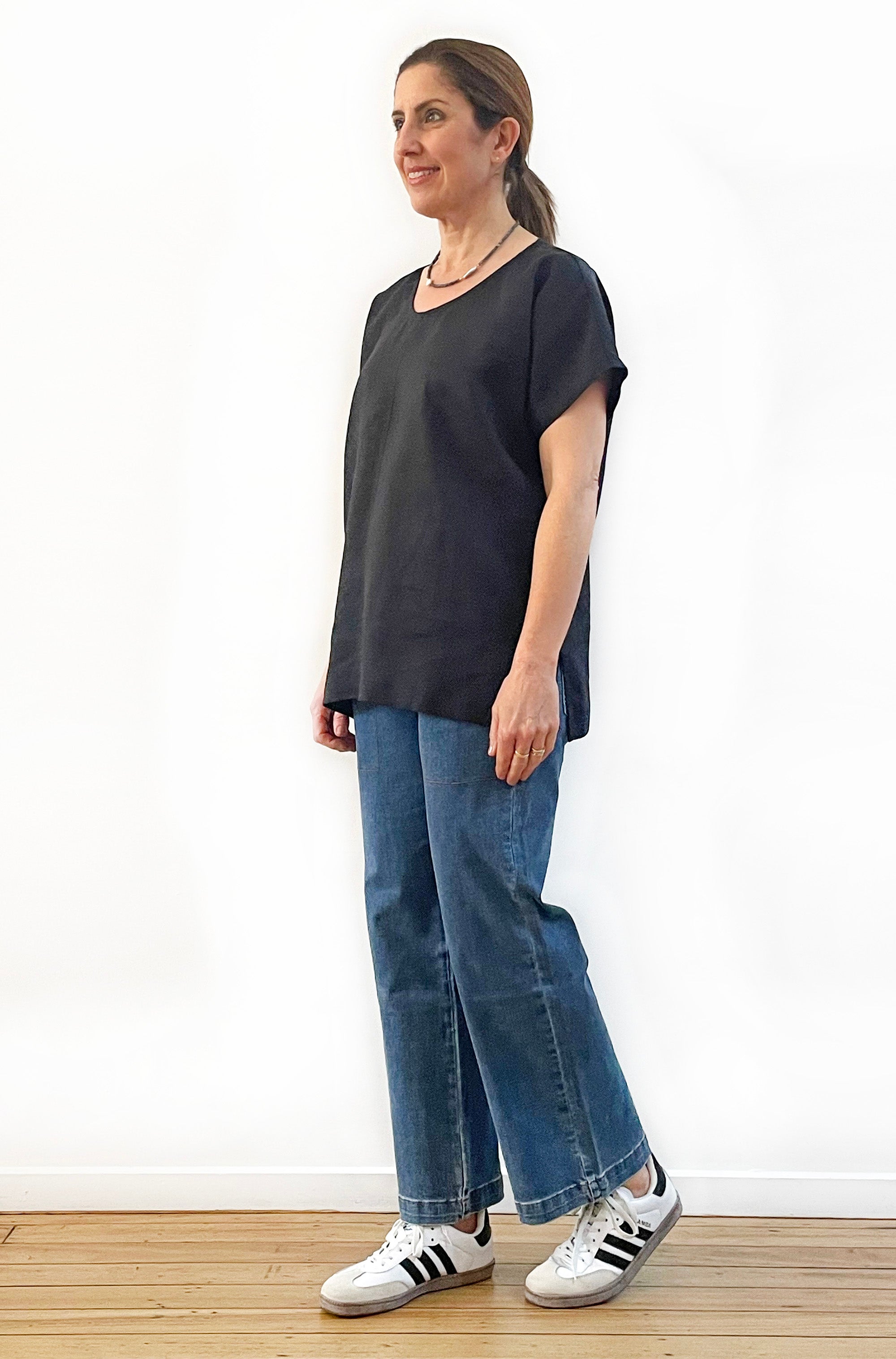 LINEN TEE TOP BLACK