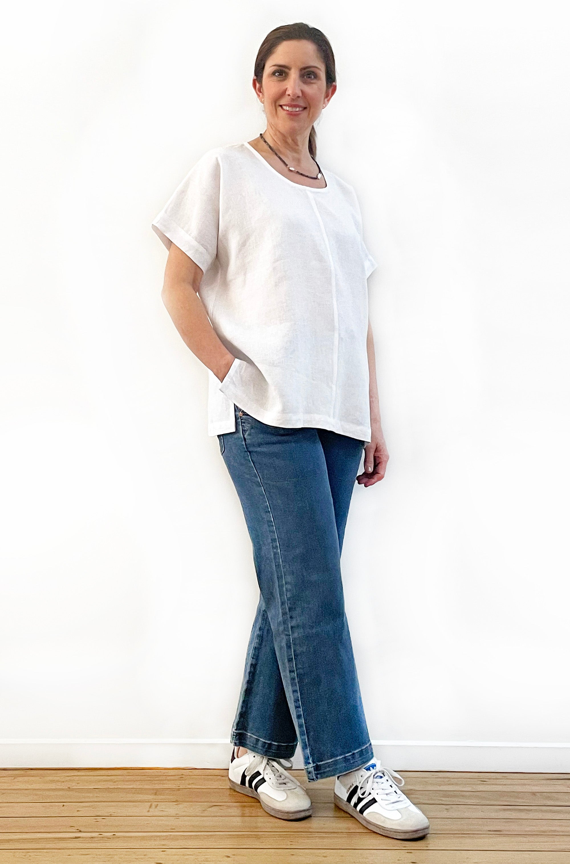 LINEN TEE TOP WHITE